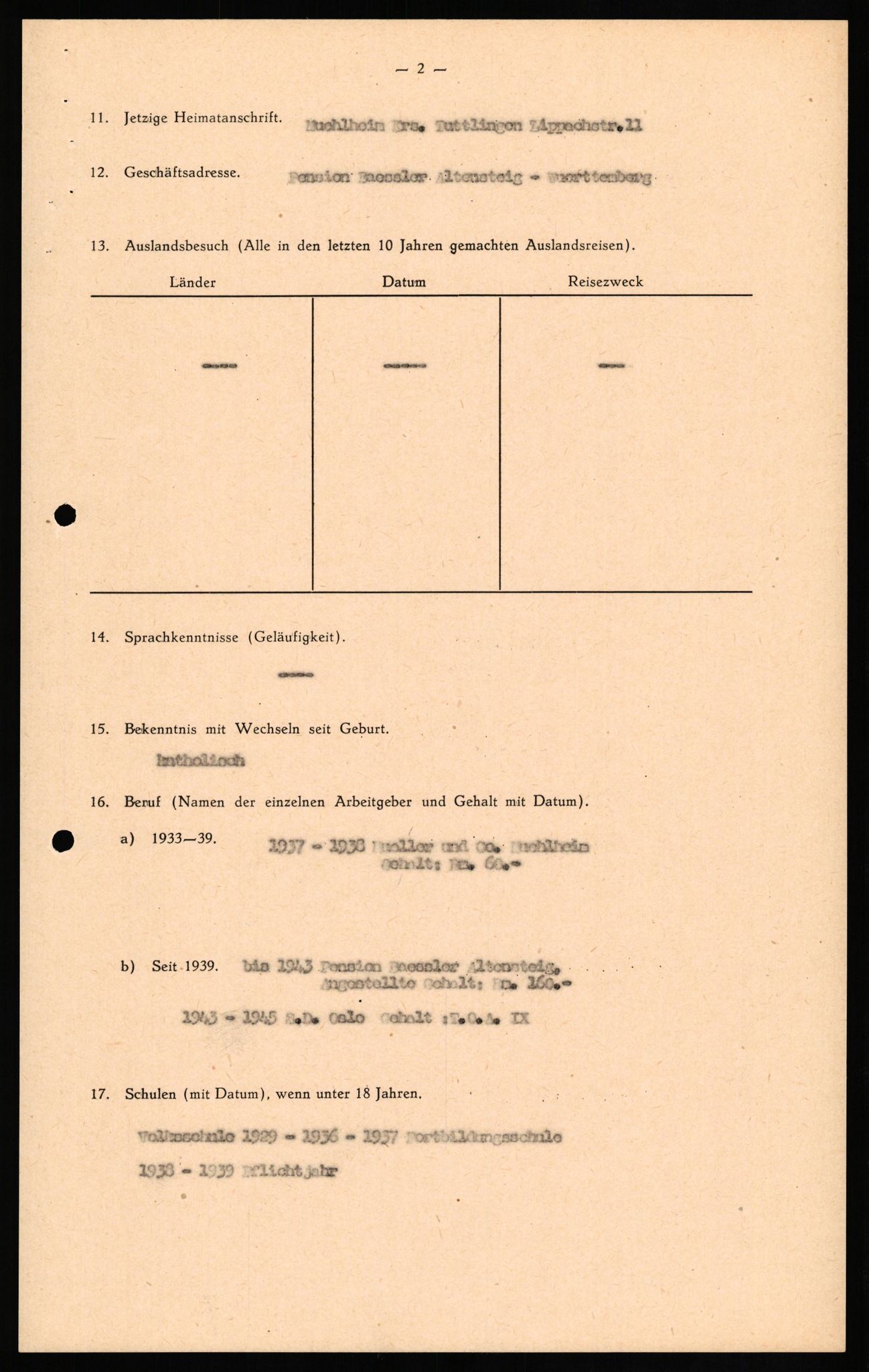 Forsvaret, Forsvarets overkommando II, RA/RAFA-3915/D/Db/L0020: CI Questionaires. Tyske okkupasjonsstyrker i Norge. Tyskere., 1945-1946, p. 48