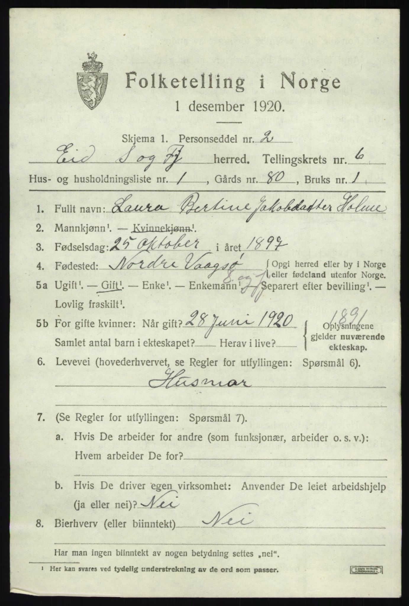 SAB, 1920 census for Eid, 1920, p. 2944