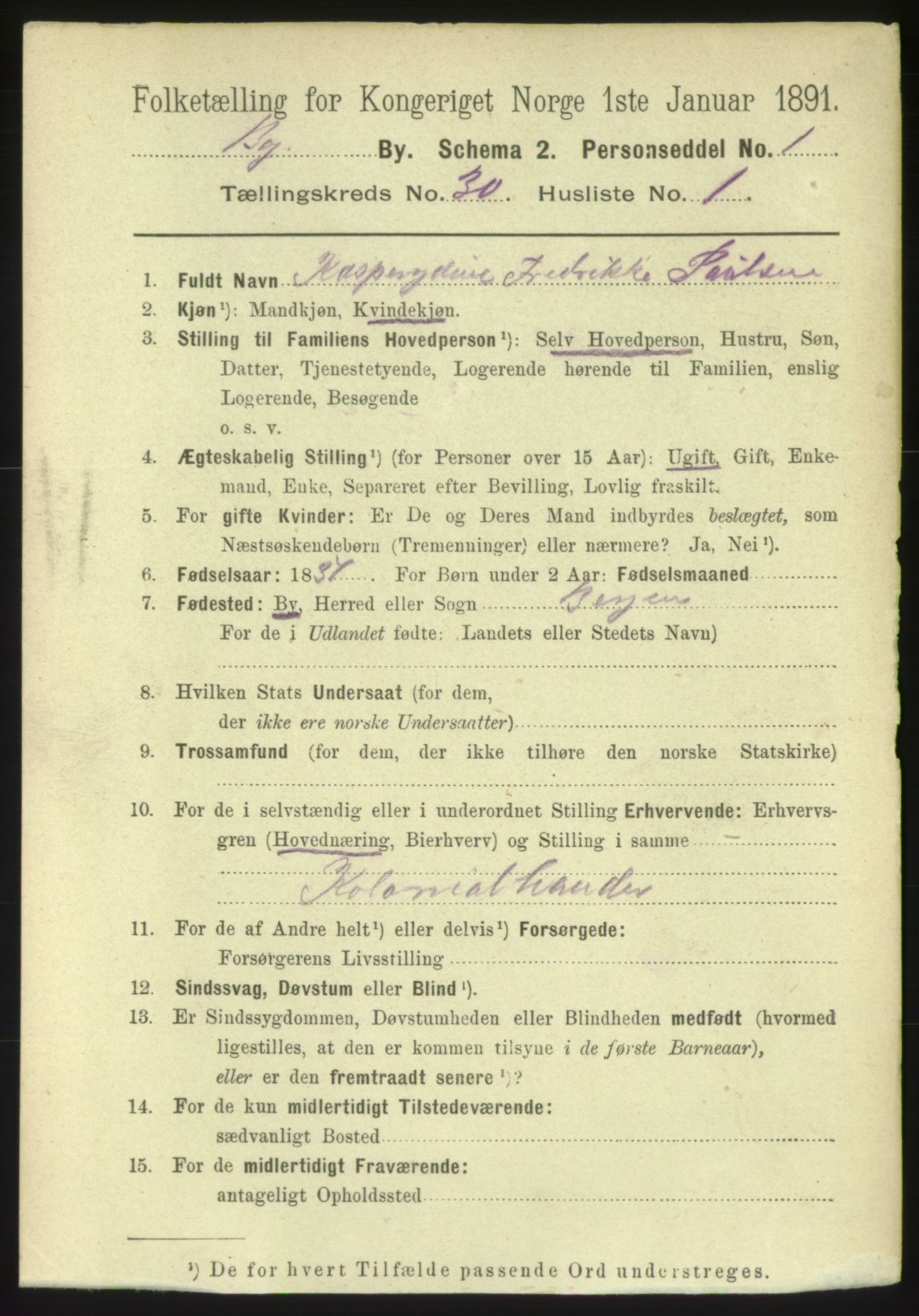 RA, 1891 Census for 1301 Bergen, 1891, p. 38102