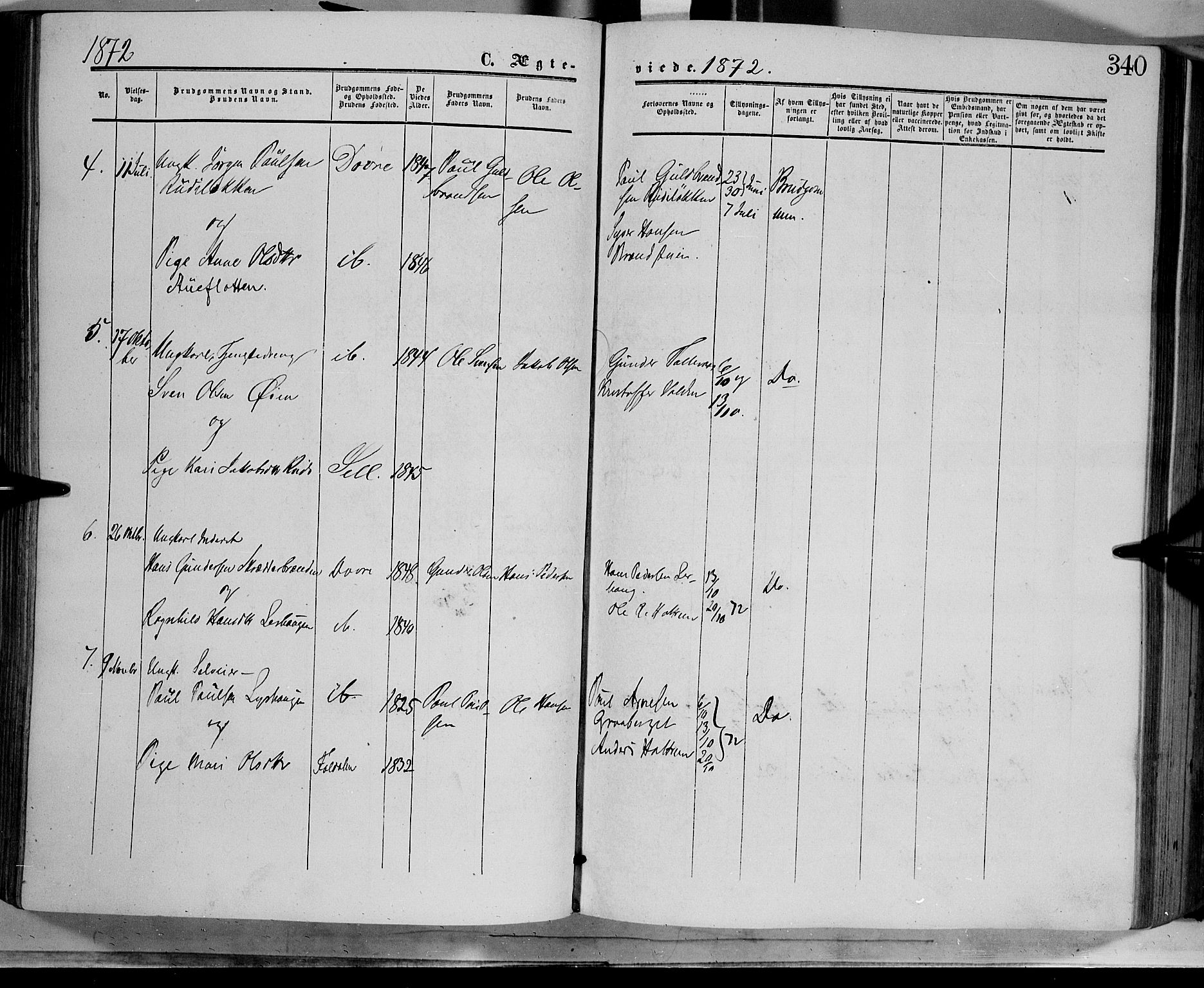 Dovre prestekontor, SAH/PREST-066/H/Ha/Haa/L0001: Parish register (official) no. 1, 1854-1878, p. 340