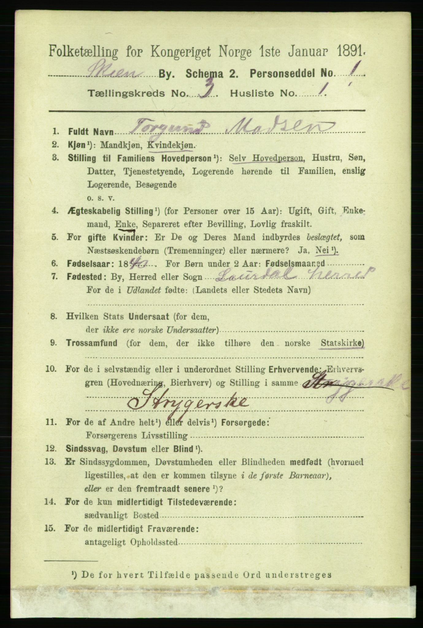 RA, 1891 census for 0806 Skien, 1891, p. 2465