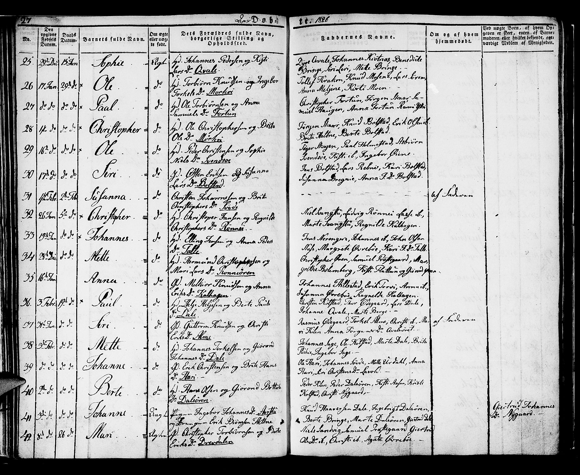 Luster sokneprestembete, SAB/A-81101/H/Haa/Haaa/L0004: Parish register (official) no. A 4, 1821-1832, p. 27