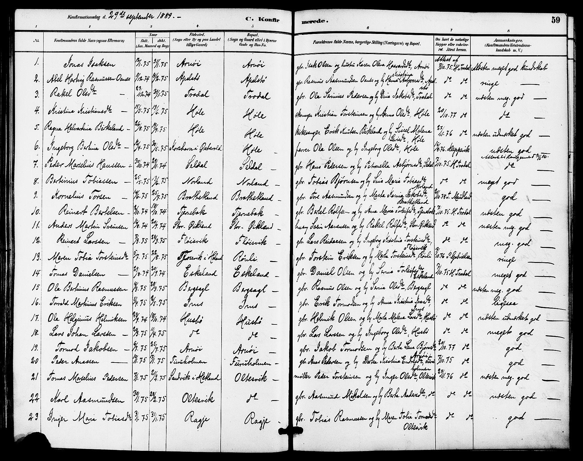 Høgsfjord sokneprestkontor, AV/SAST-A-101624/H/Ha/Haa/L0005: Parish register (official) no. A 5, 1885-1897, p. 59