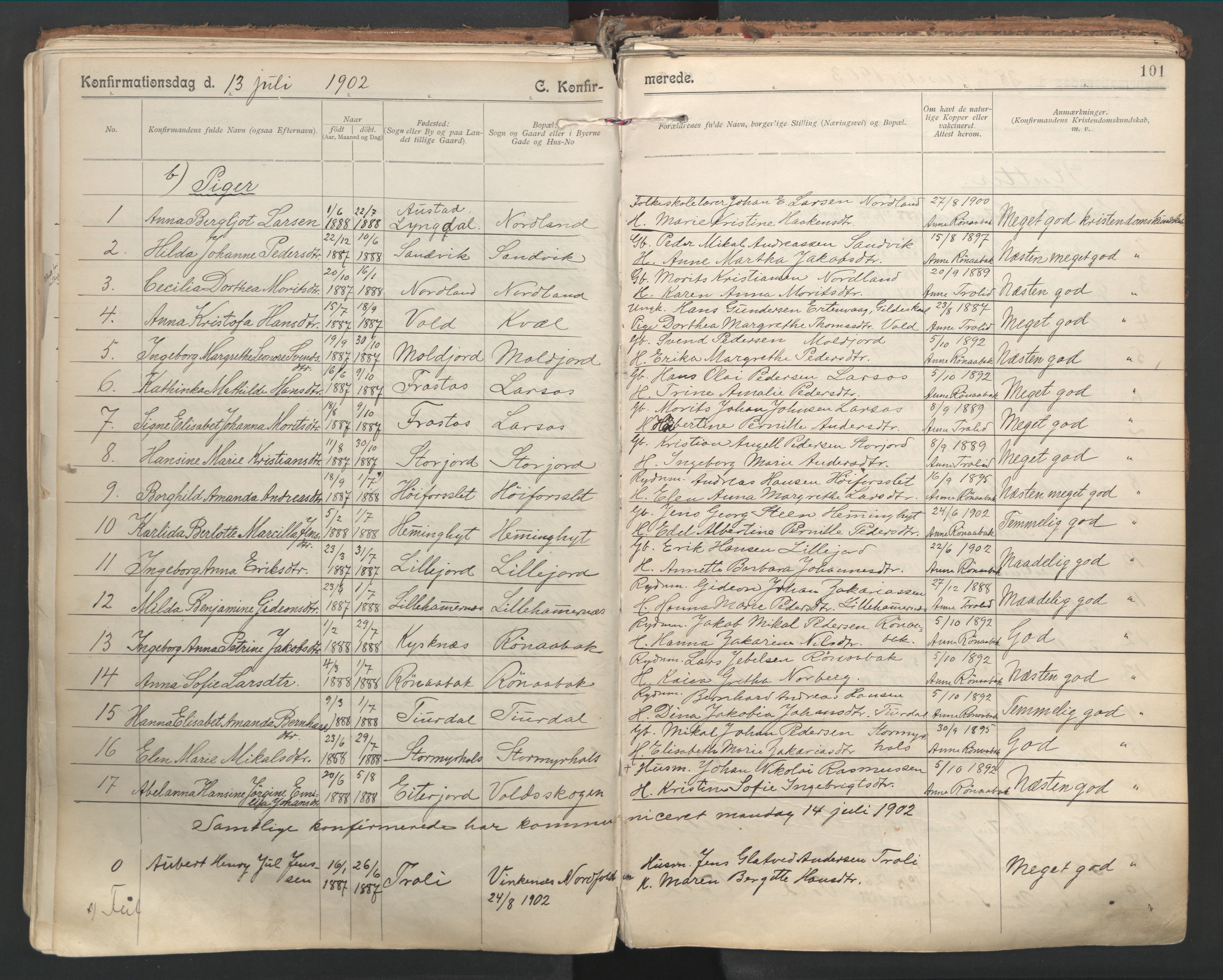 Ministerialprotokoller, klokkerbøker og fødselsregistre - Nordland, AV/SAT-A-1459/846/L0647: Parish register (official) no. 846A05, 1902-1915, p. 101