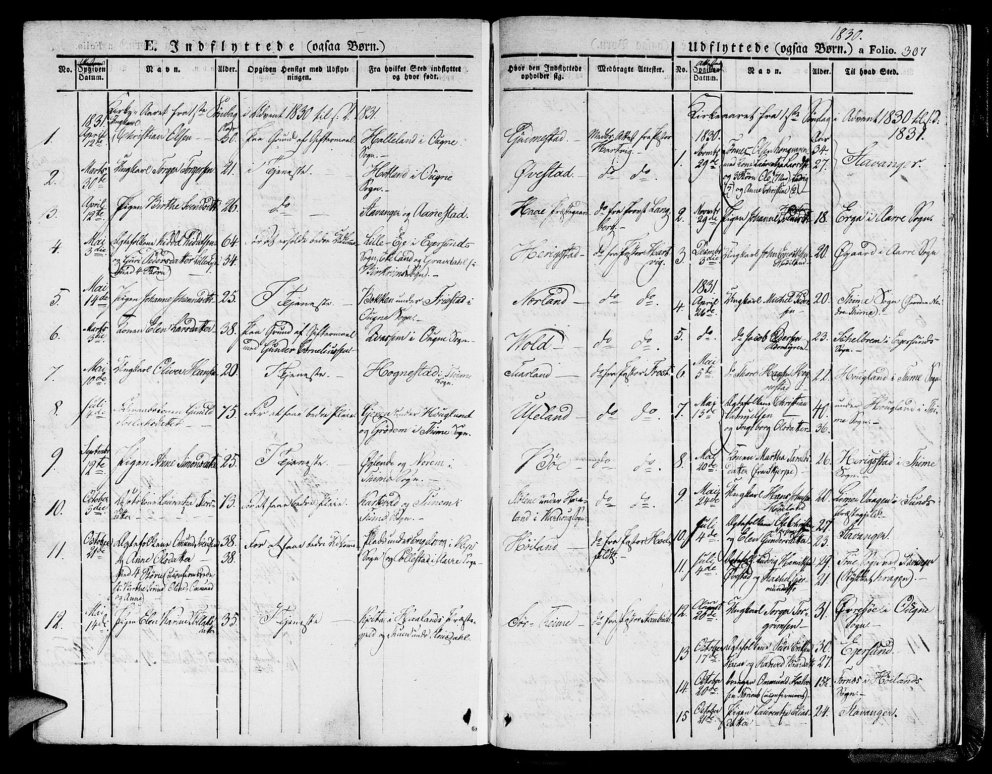 Hå sokneprestkontor, SAST/A-101801/001/30BA/L0004: Parish register (official) no. A 4.1 /1, 1826-1841, p. 307