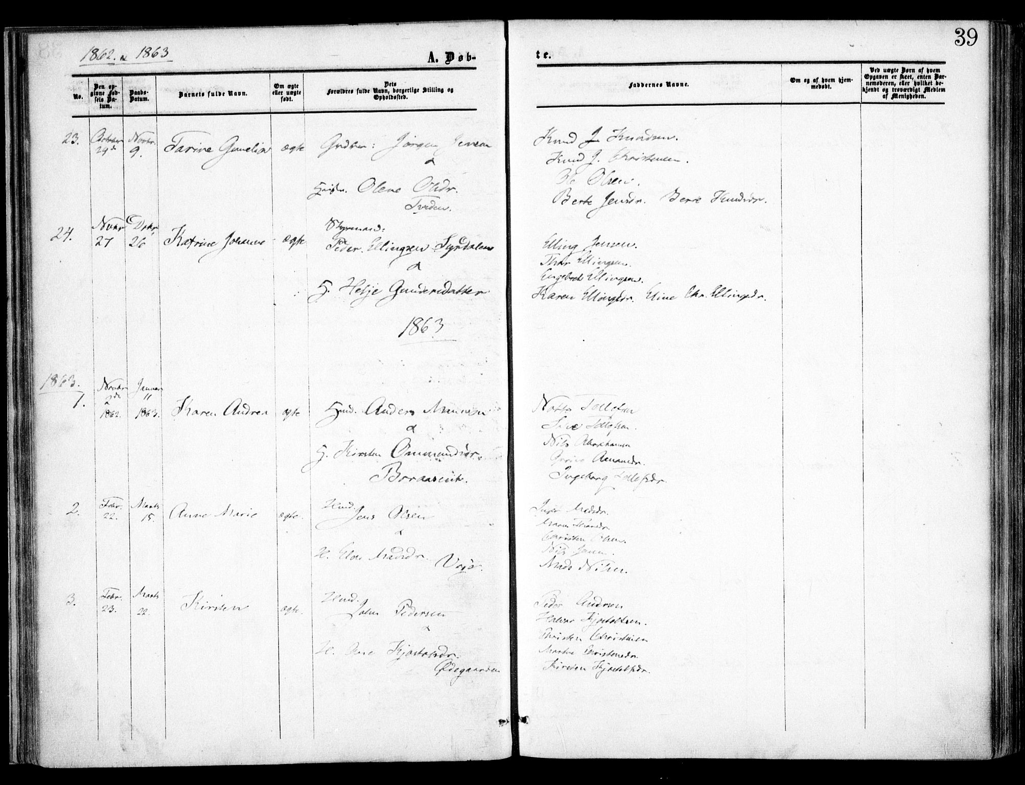 Austre Moland sokneprestkontor, AV/SAK-1111-0001/F/Fa/Faa/L0008: Parish register (official) no. A 8, 1858-1868, p. 39