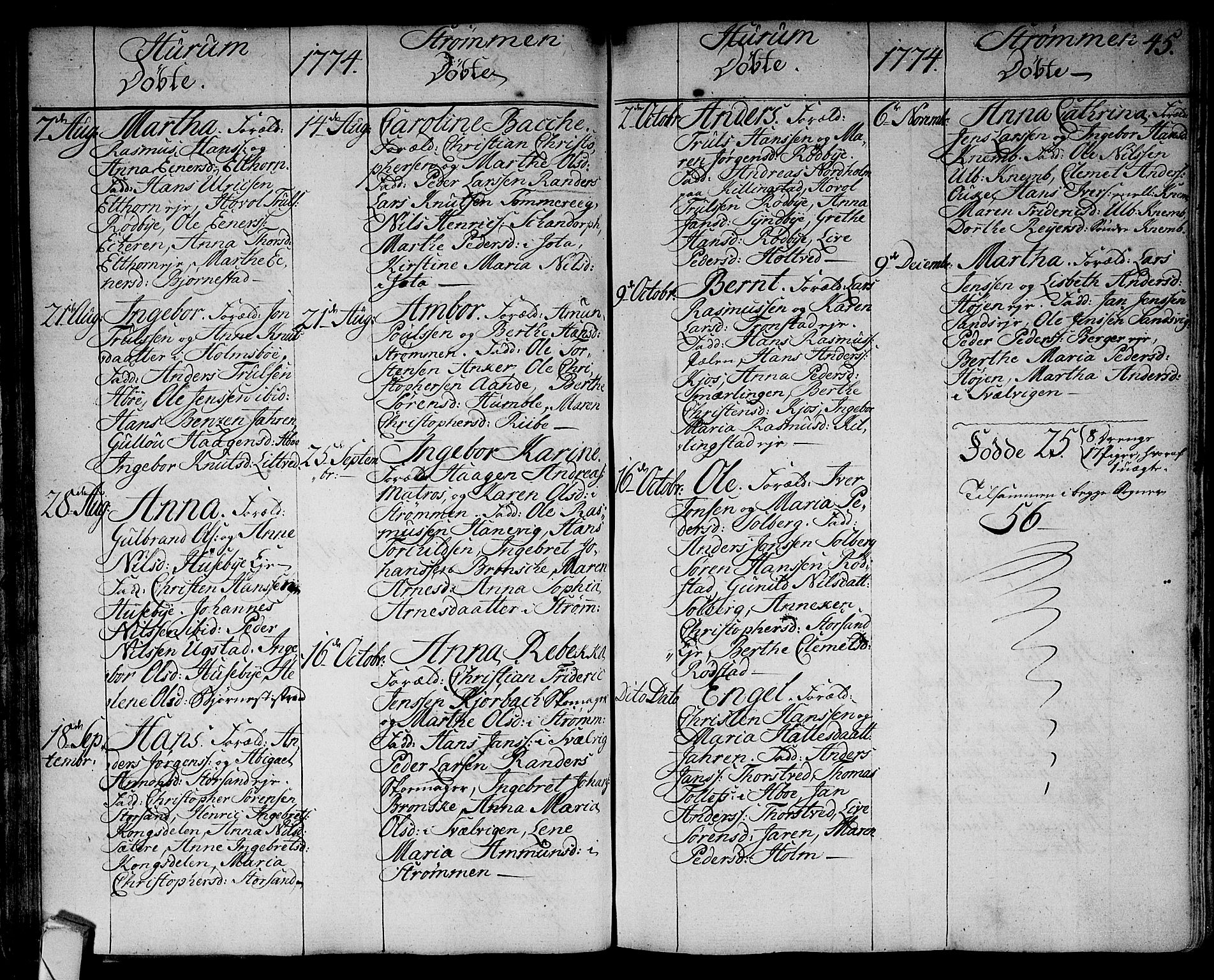 Hurum kirkebøker, SAKO/A-229/F/Fa/L0007: Parish register (official) no. 7, 1771-1810, p. 45