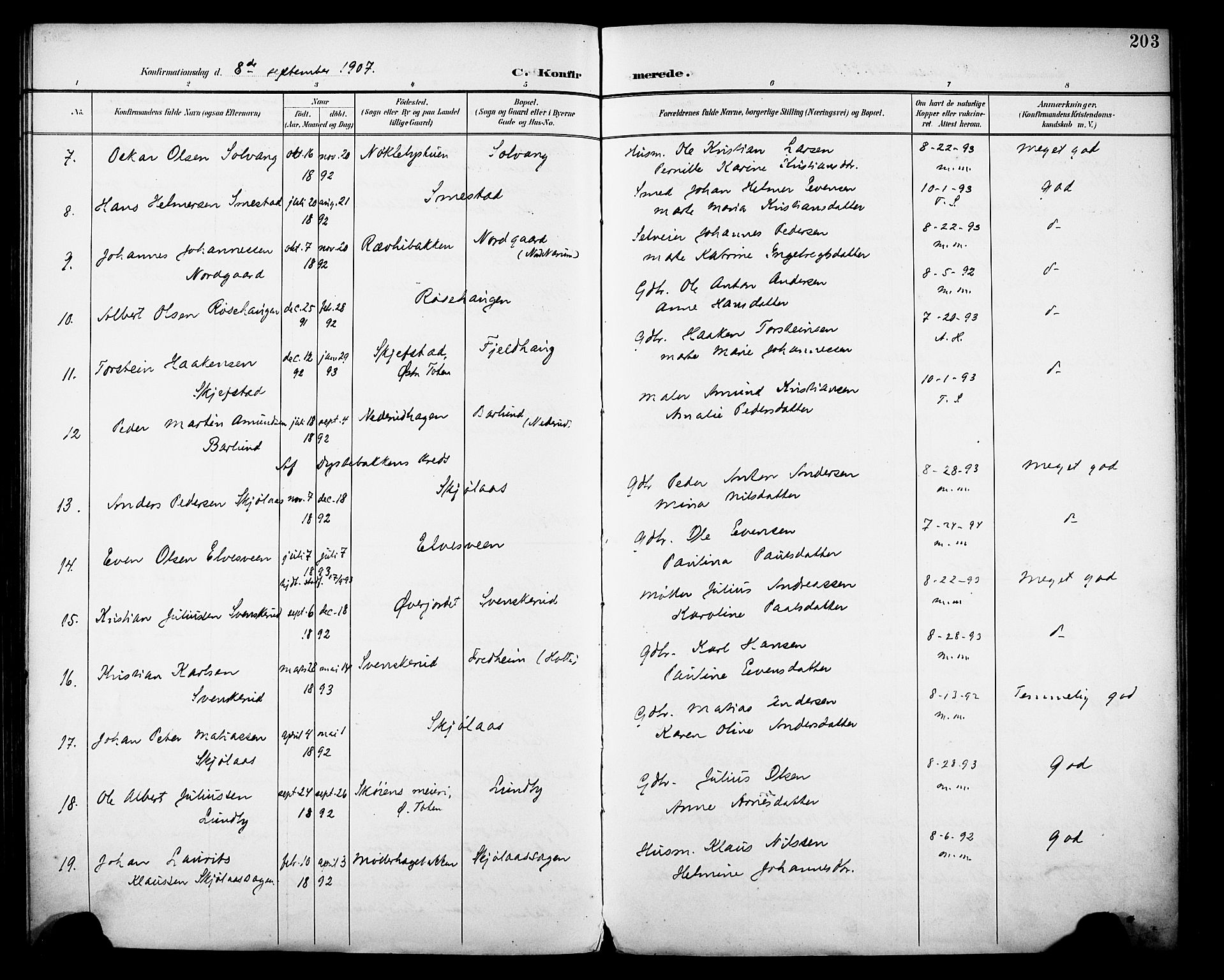 Vestre Toten prestekontor, SAH/PREST-108/H/Ha/Haa/L0013: Parish register (official) no. 13, 1895-1911, p. 203