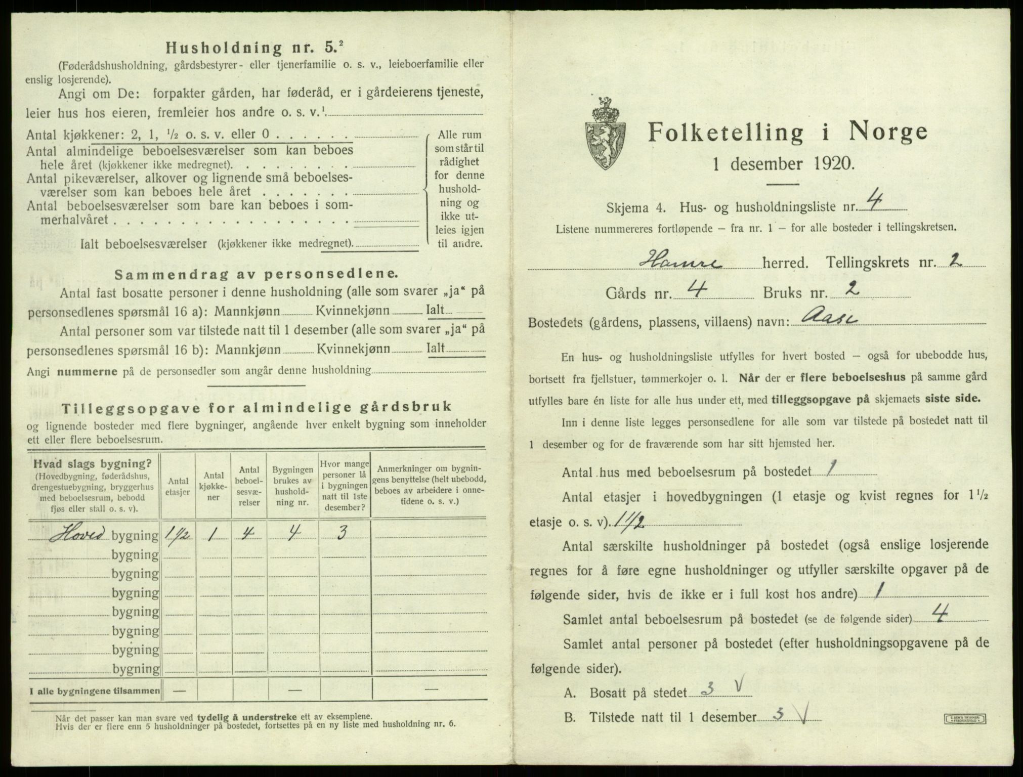 SAB, 1920 census for Hamre, 1920, p. 125