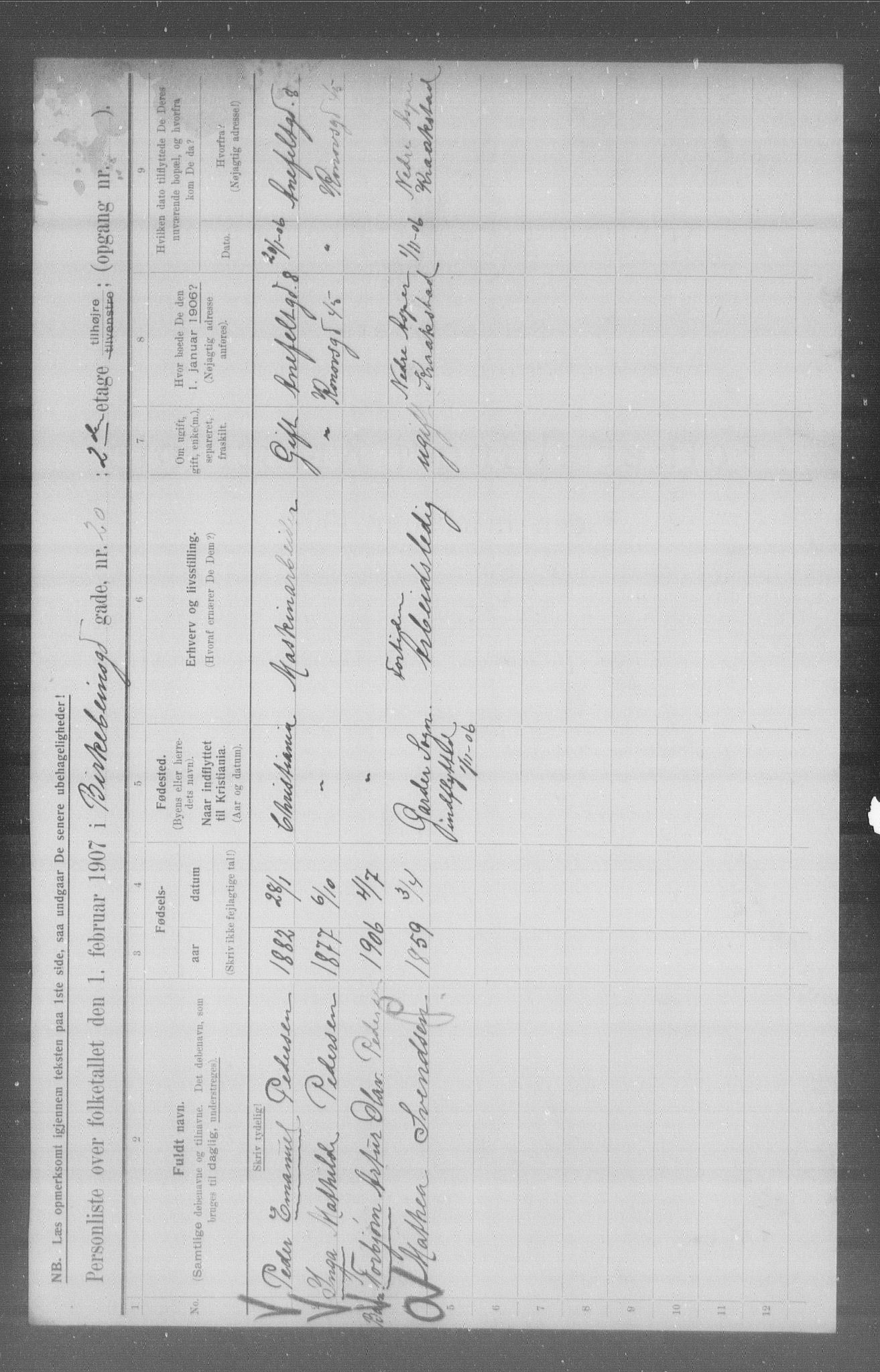 OBA, Municipal Census 1907 for Kristiania, 1907, p. 2713