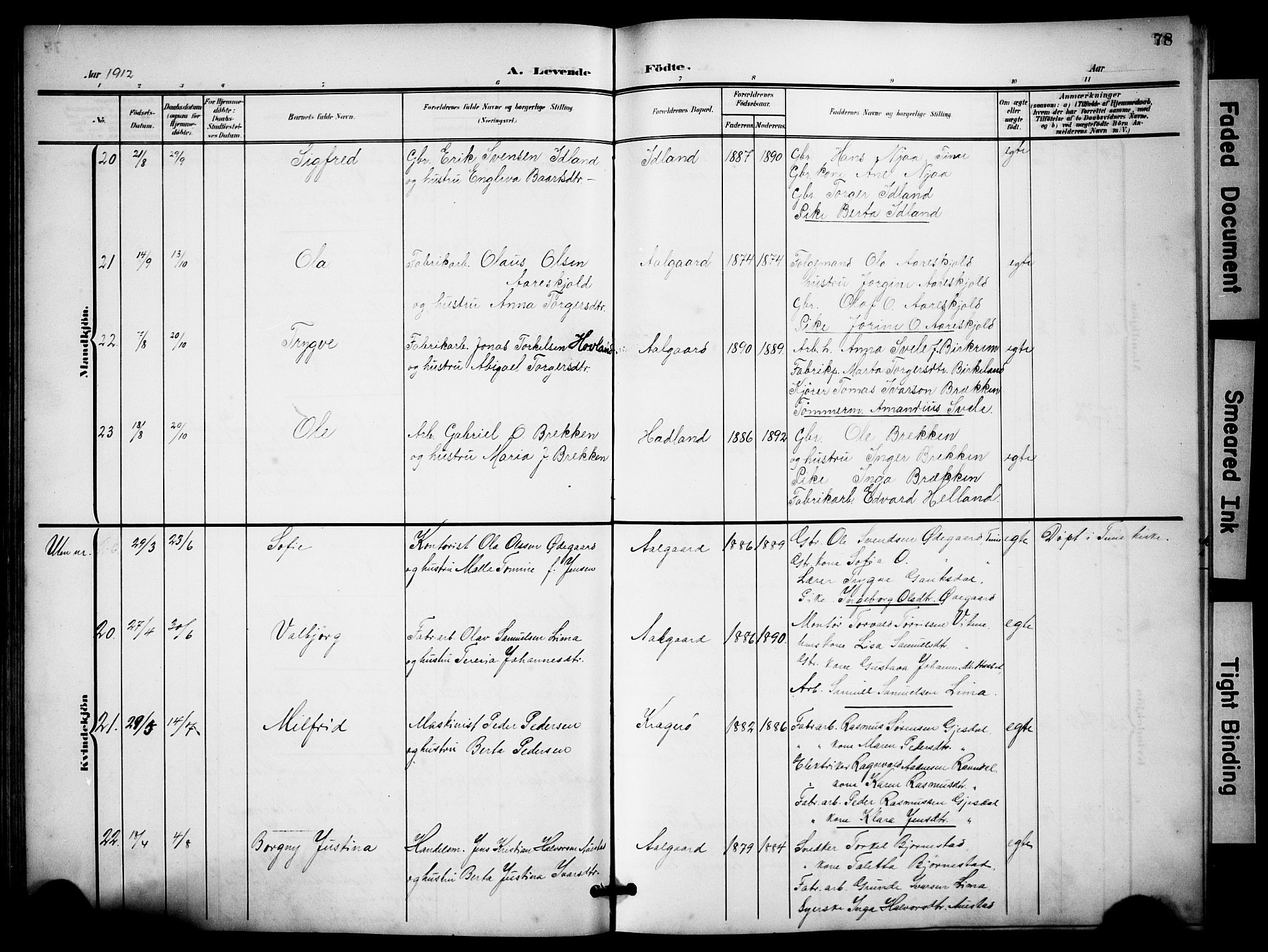 Lye sokneprestkontor, AV/SAST-A-101794/001/30BB/L0009: Parish register (copy) no. B 9, 1902-1923, p. 78