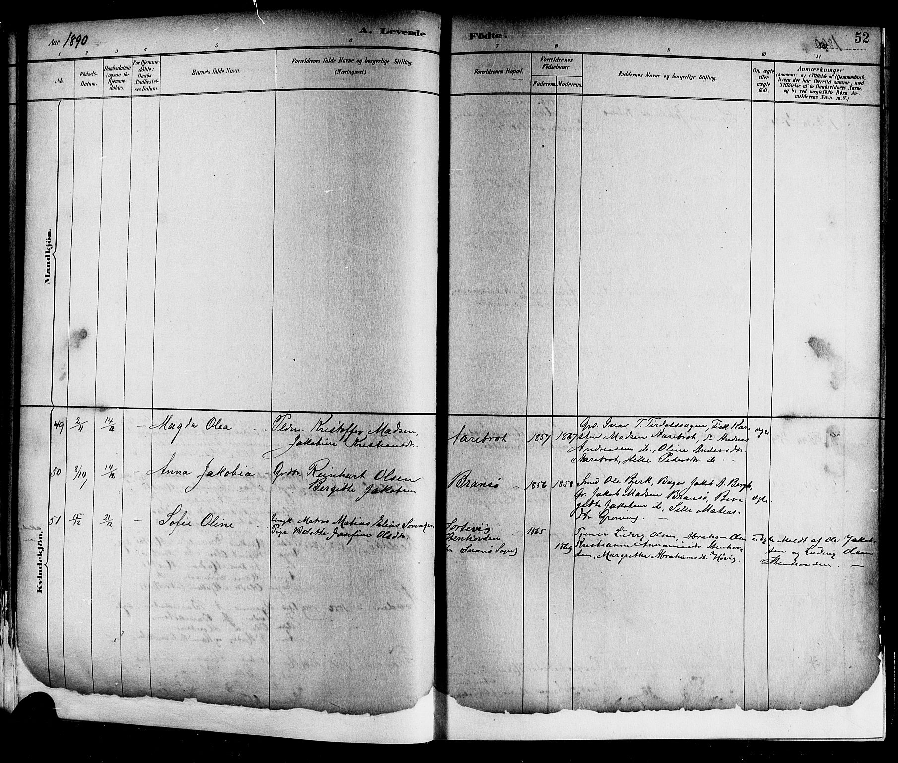 Kinn sokneprestembete, SAB/A-80801/H/Hab/Haba/L0002: Parish register (copy) no. A 2, 1882-1906, p. 52