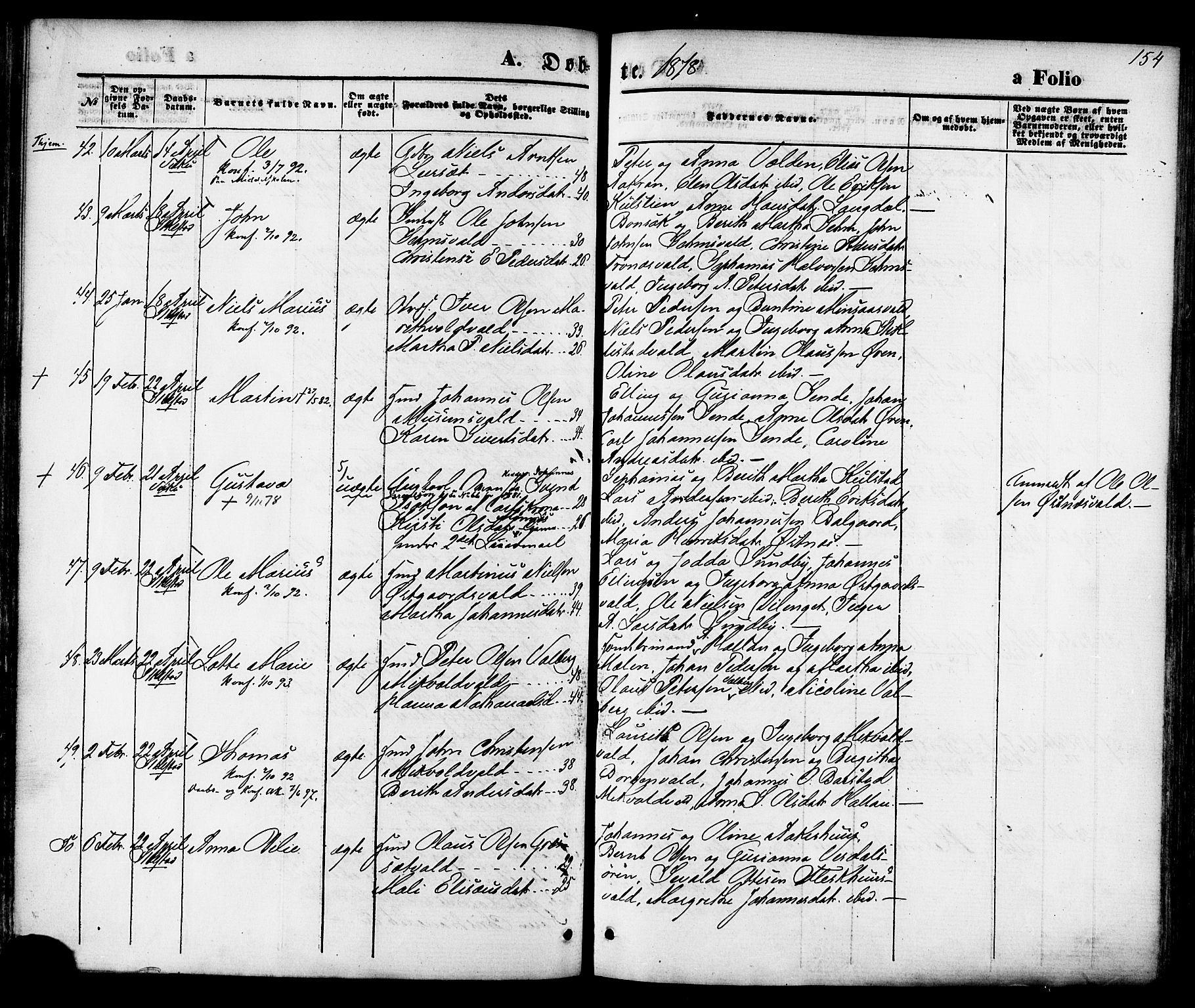 Ministerialprotokoller, klokkerbøker og fødselsregistre - Nord-Trøndelag, AV/SAT-A-1458/723/L0242: Parish register (official) no. 723A11, 1870-1880, p. 154