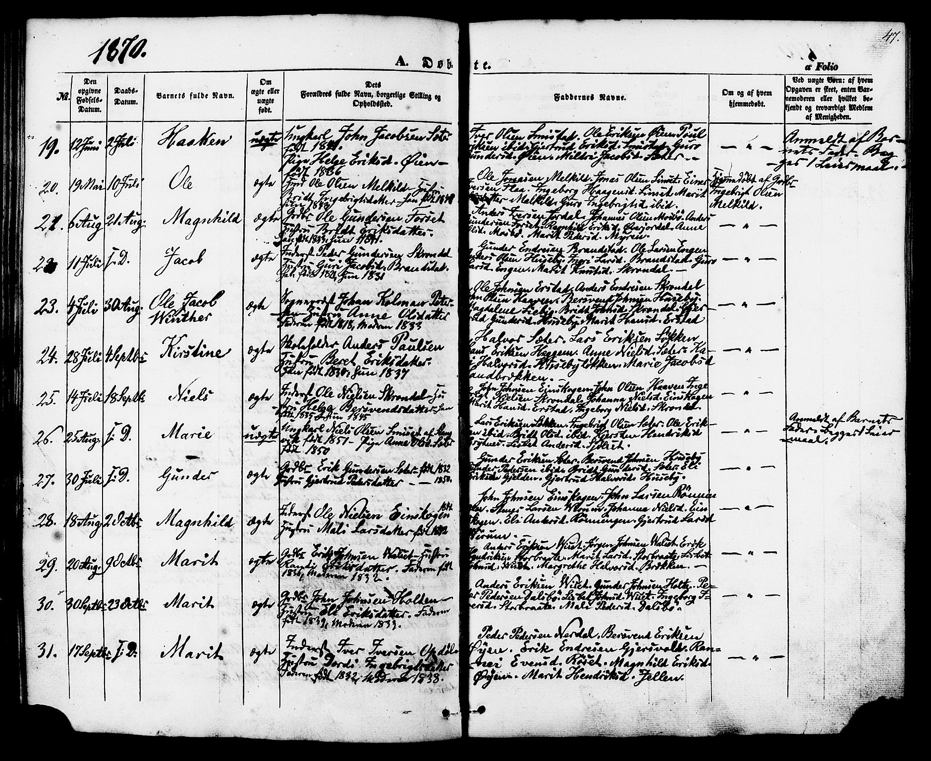 Ministerialprotokoller, klokkerbøker og fødselsregistre - Møre og Romsdal, AV/SAT-A-1454/588/L1004: Parish register (official) no. 588A01, 1854-1870, p. 47