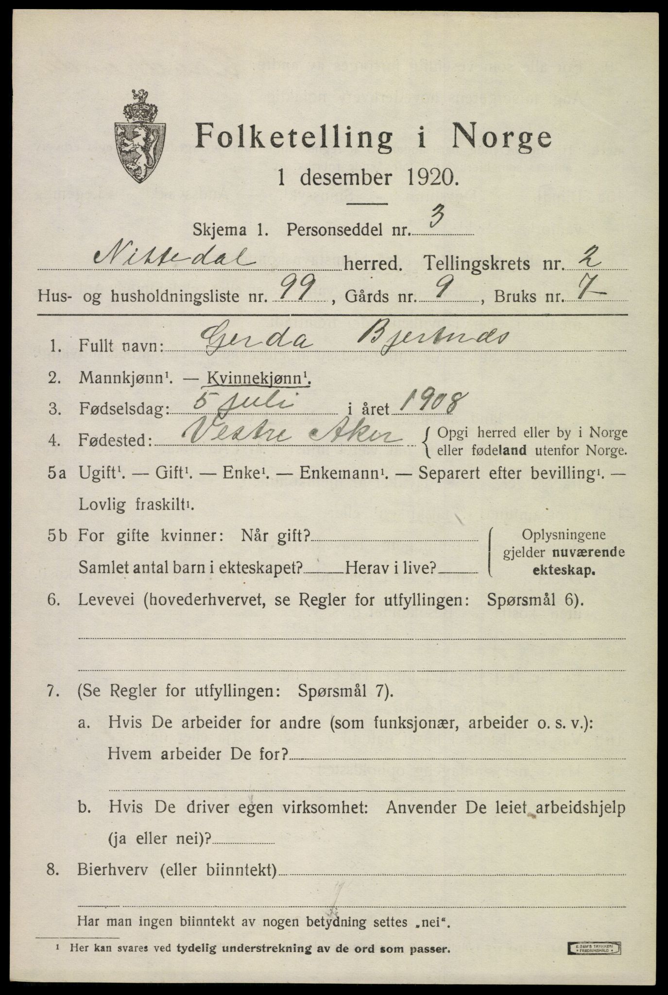 SAO, 1920 census for Nittedal, 1920, p. 2894