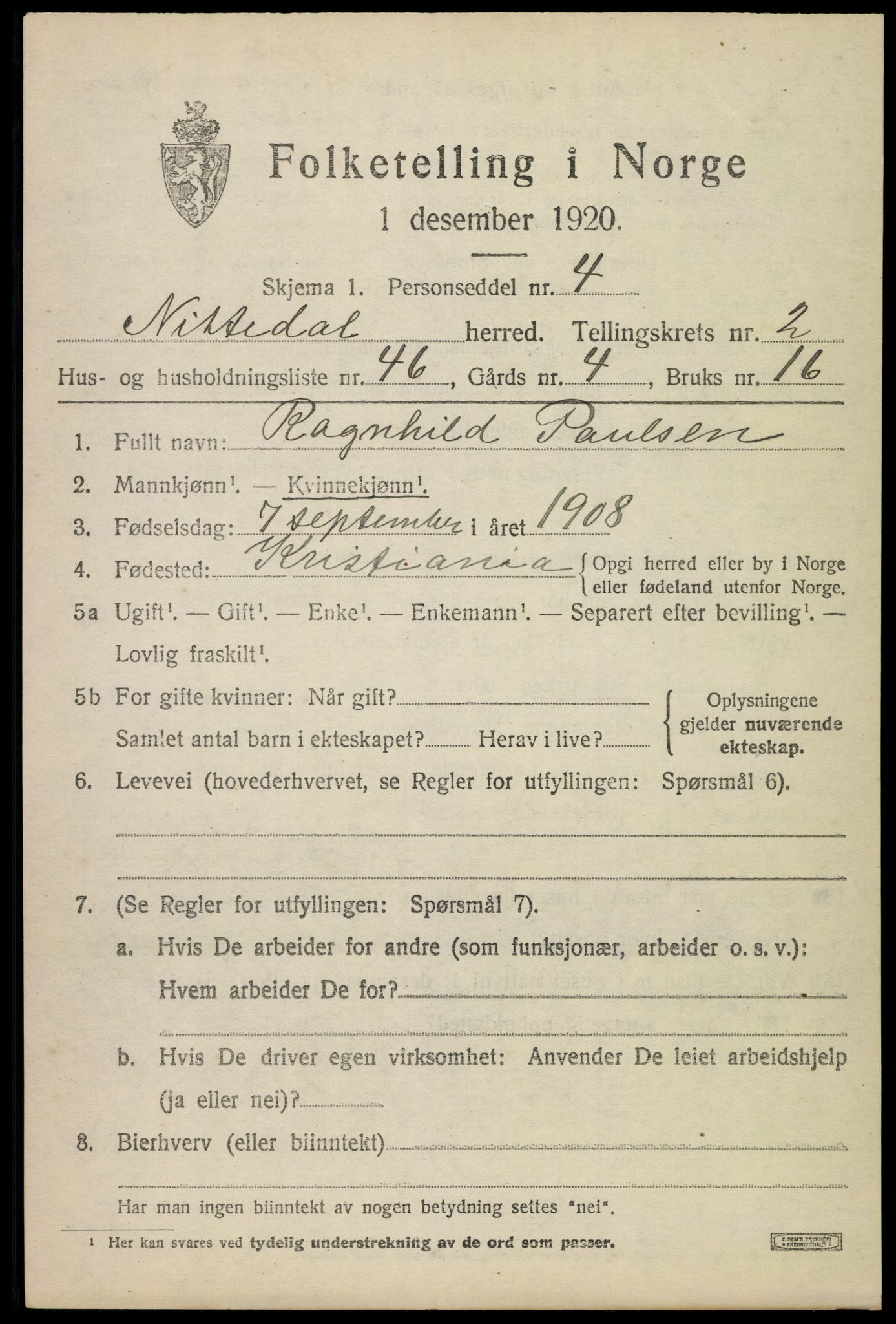SAO, 1920 census for Nittedal, 1920, p. 2418
