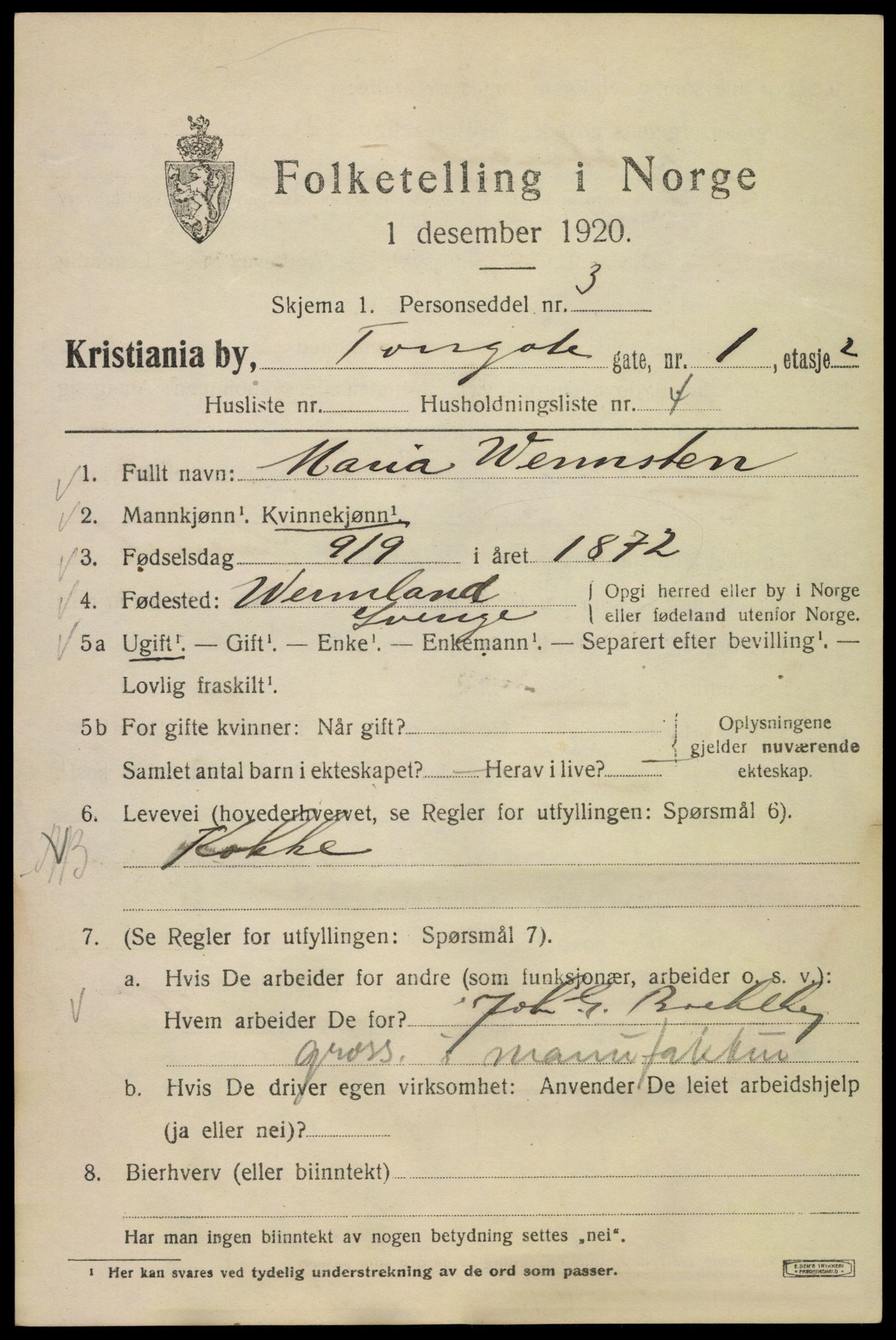 SAO, 1920 census for Kristiania, 1920, p. 590399