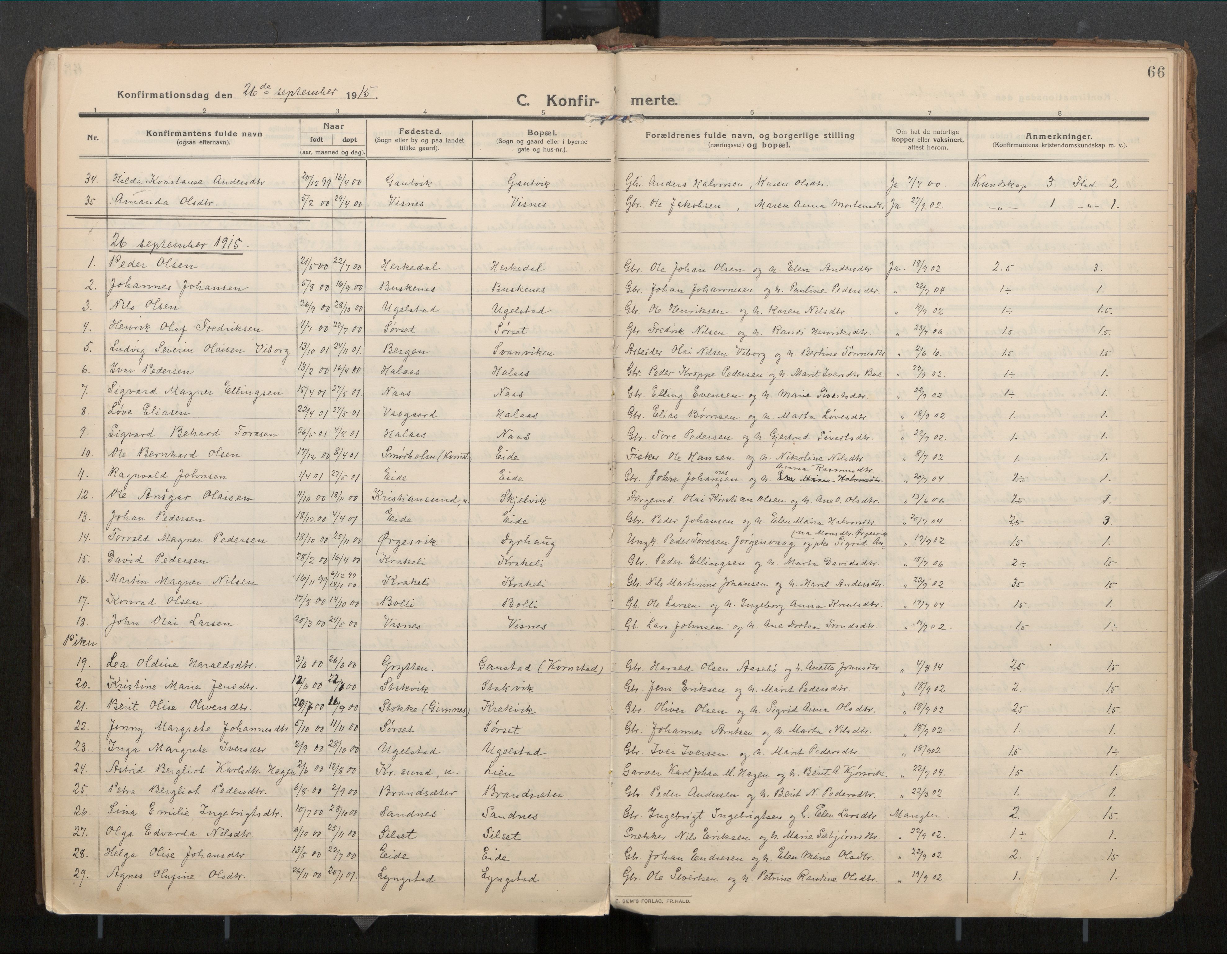 Ministerialprotokoller, klokkerbøker og fødselsregistre - Møre og Romsdal, SAT/A-1454/571/L0836b: Parish register (official) no. 571A03, 1911-1926, p. 66
