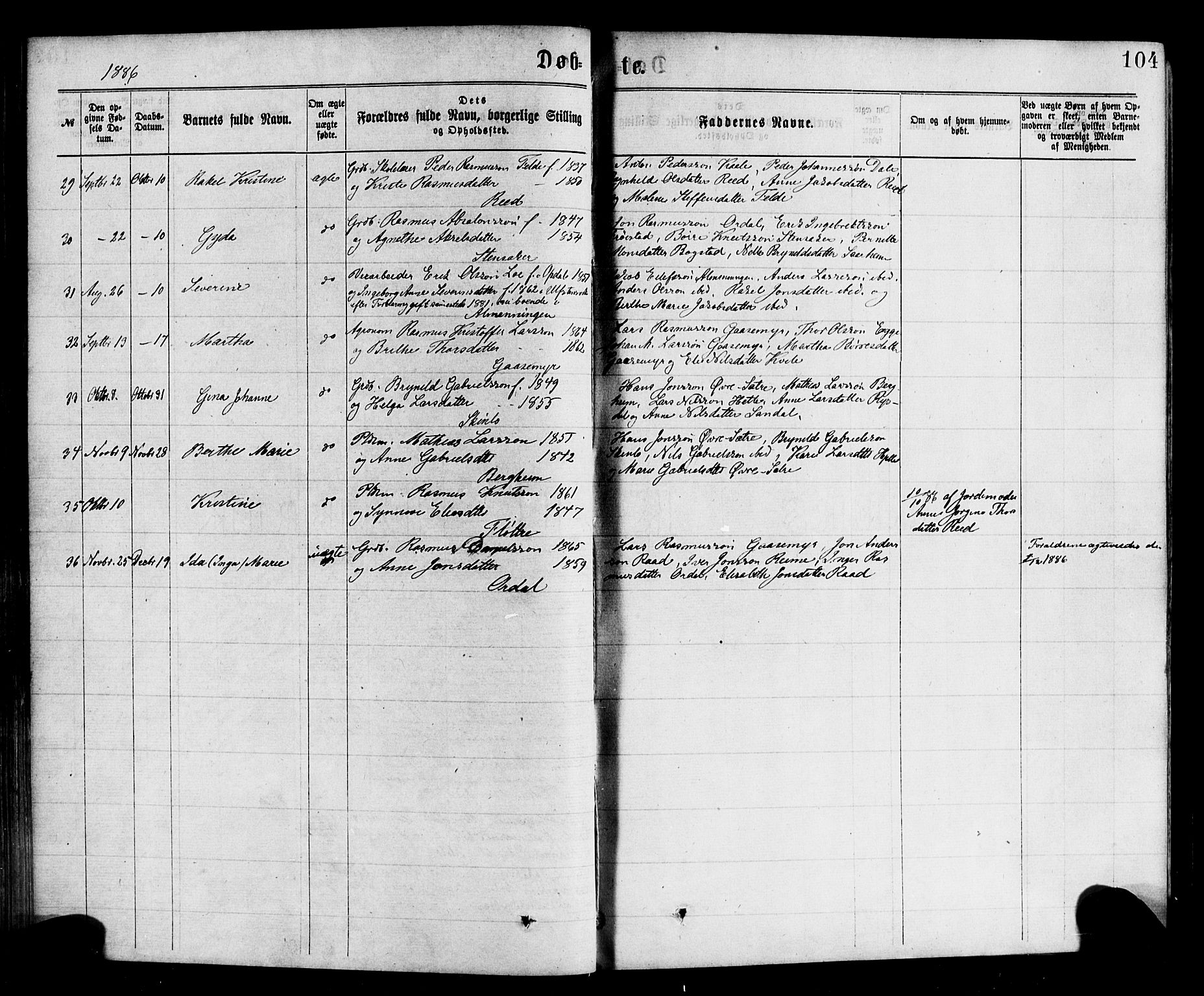 Gloppen sokneprestembete, SAB/A-80101/H/Haa/Haac/L0001: Parish register (official) no. C 1, 1871-1886, p. 104