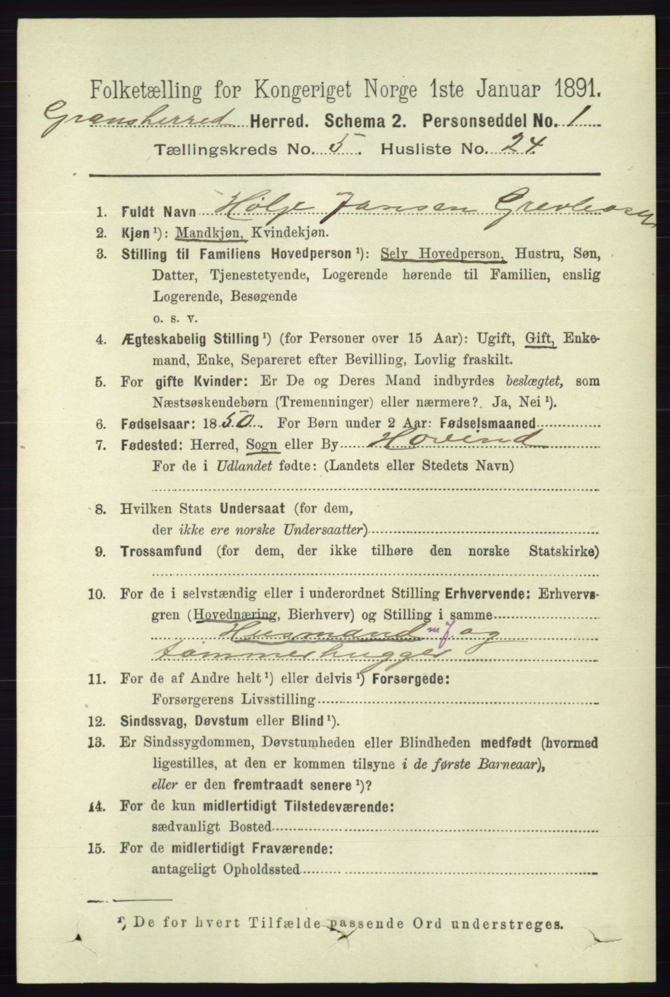 RA, 1891 census for 0824 Gransherad, 1891, p. 969