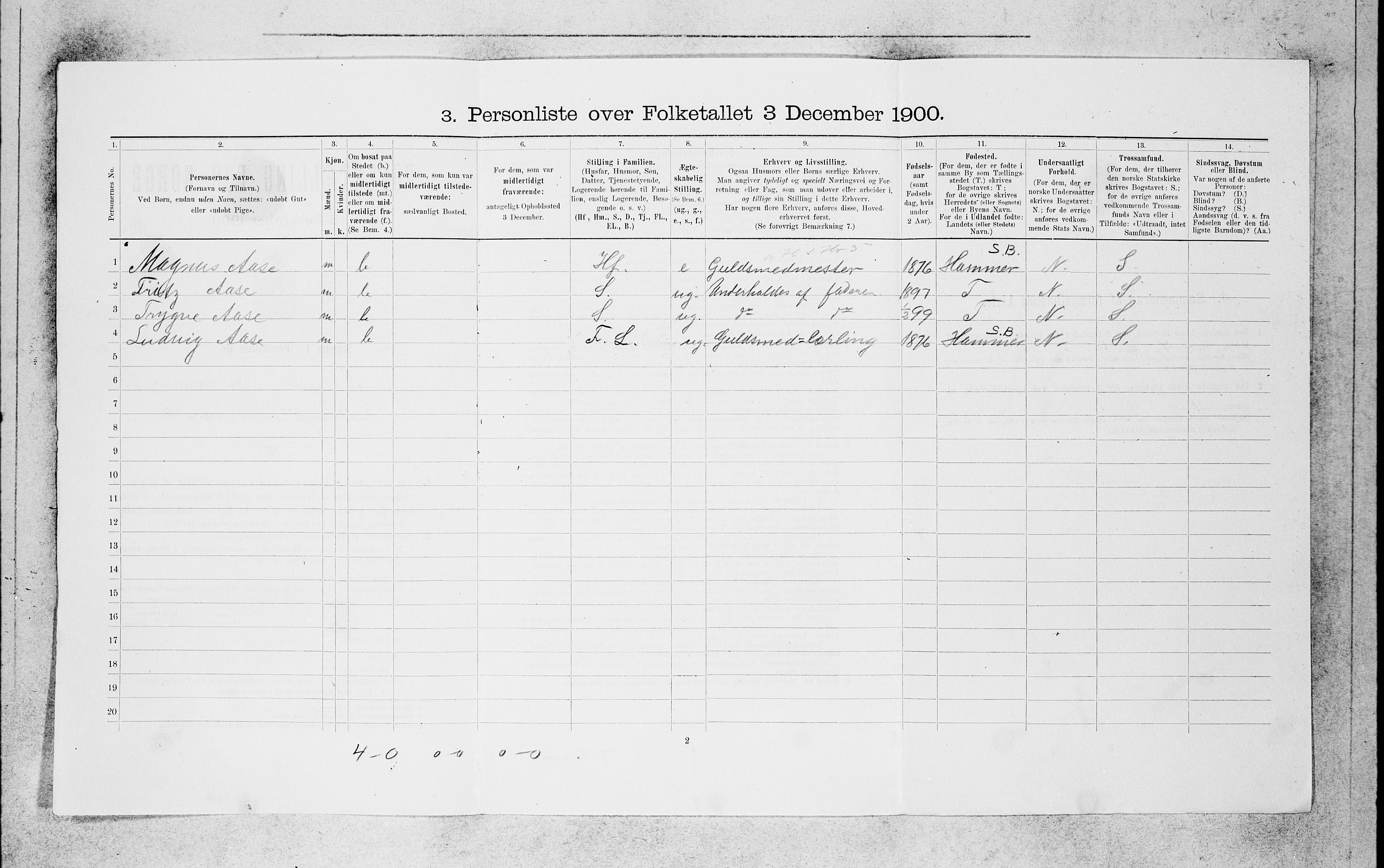 SAB, 1900 census for Bergen, 1900, p. 6943
