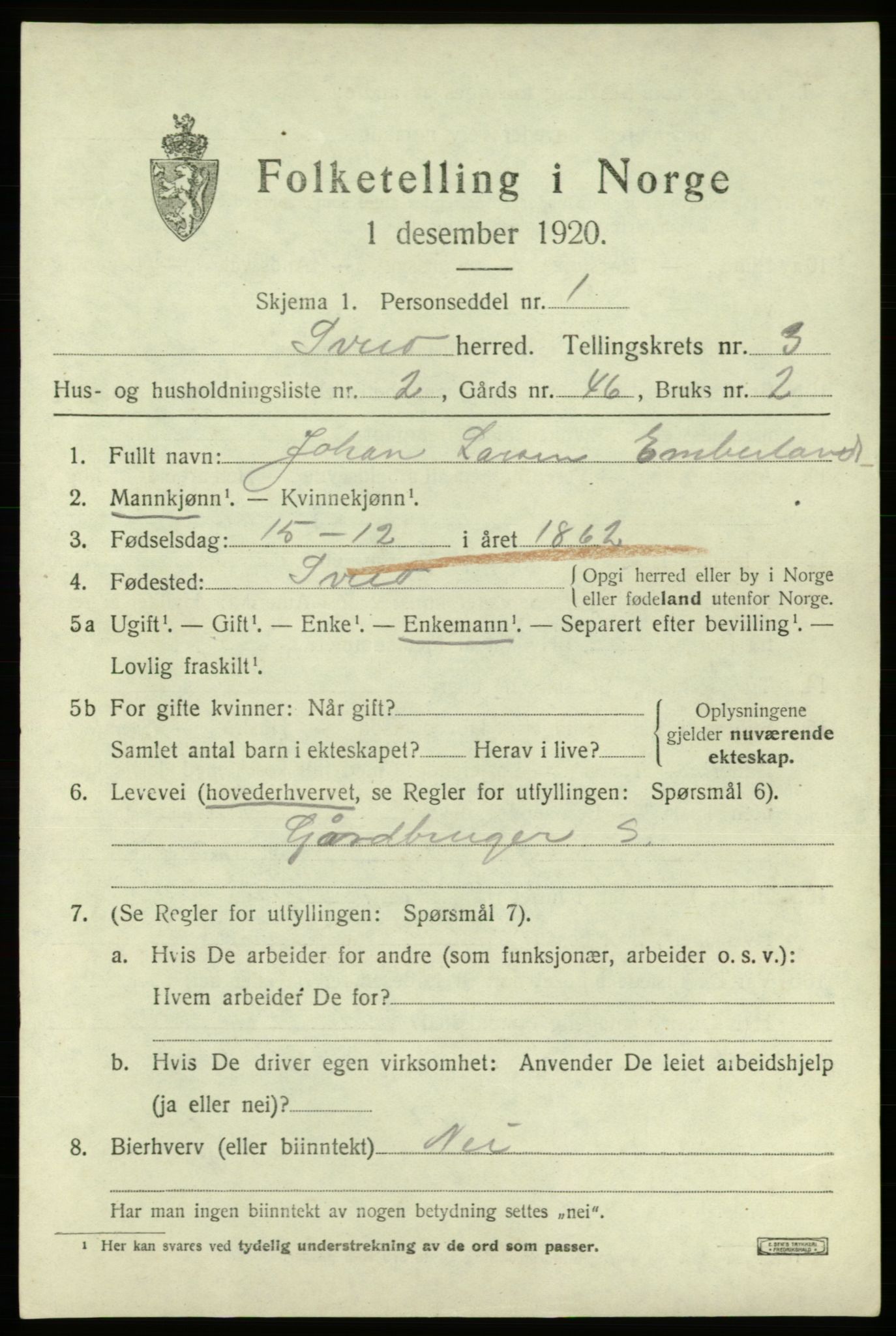 SAB, 1920 census for Sveio, 1920, p. 1516