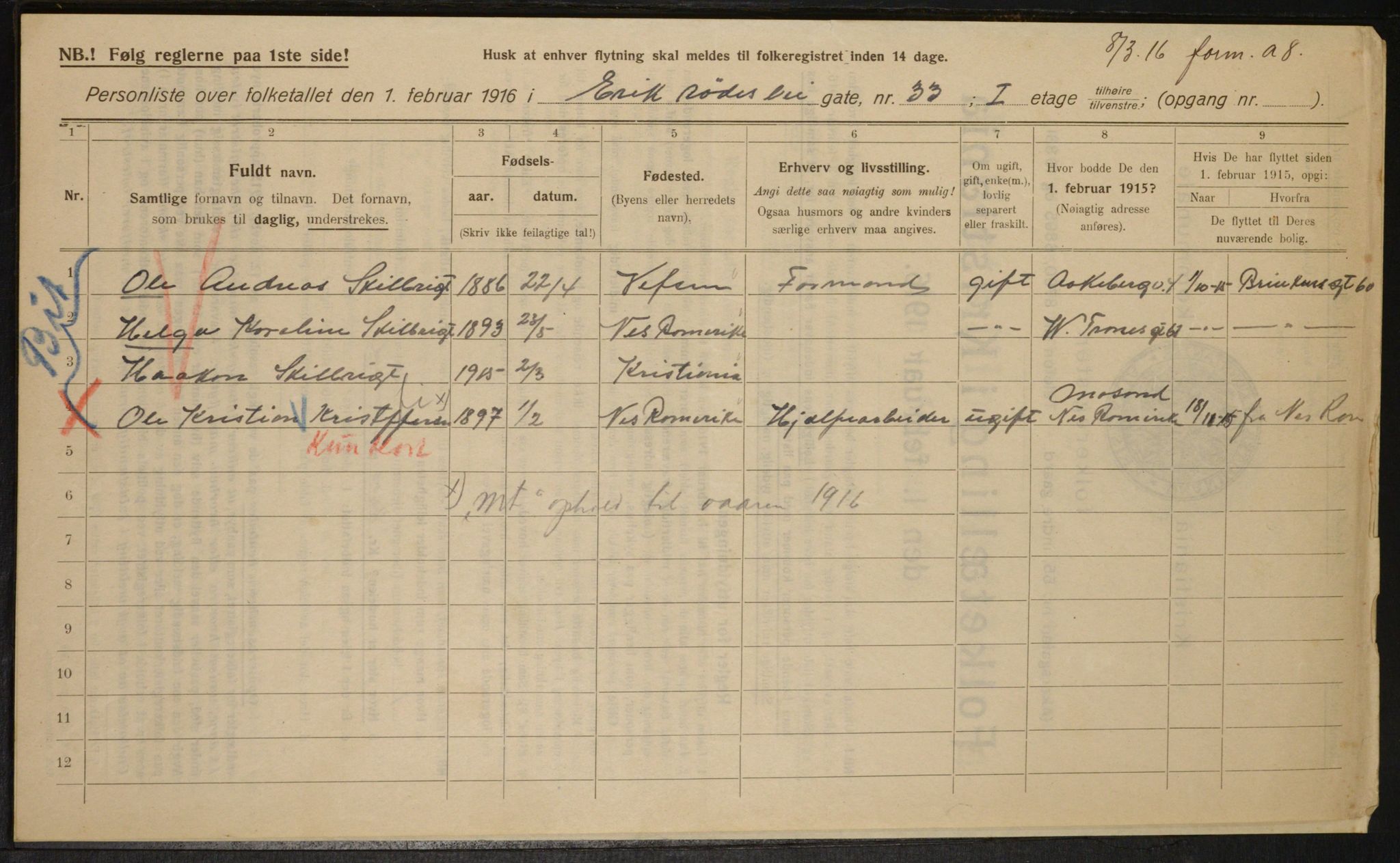 OBA, Municipal Census 1916 for Kristiania, 1916, p. 19866