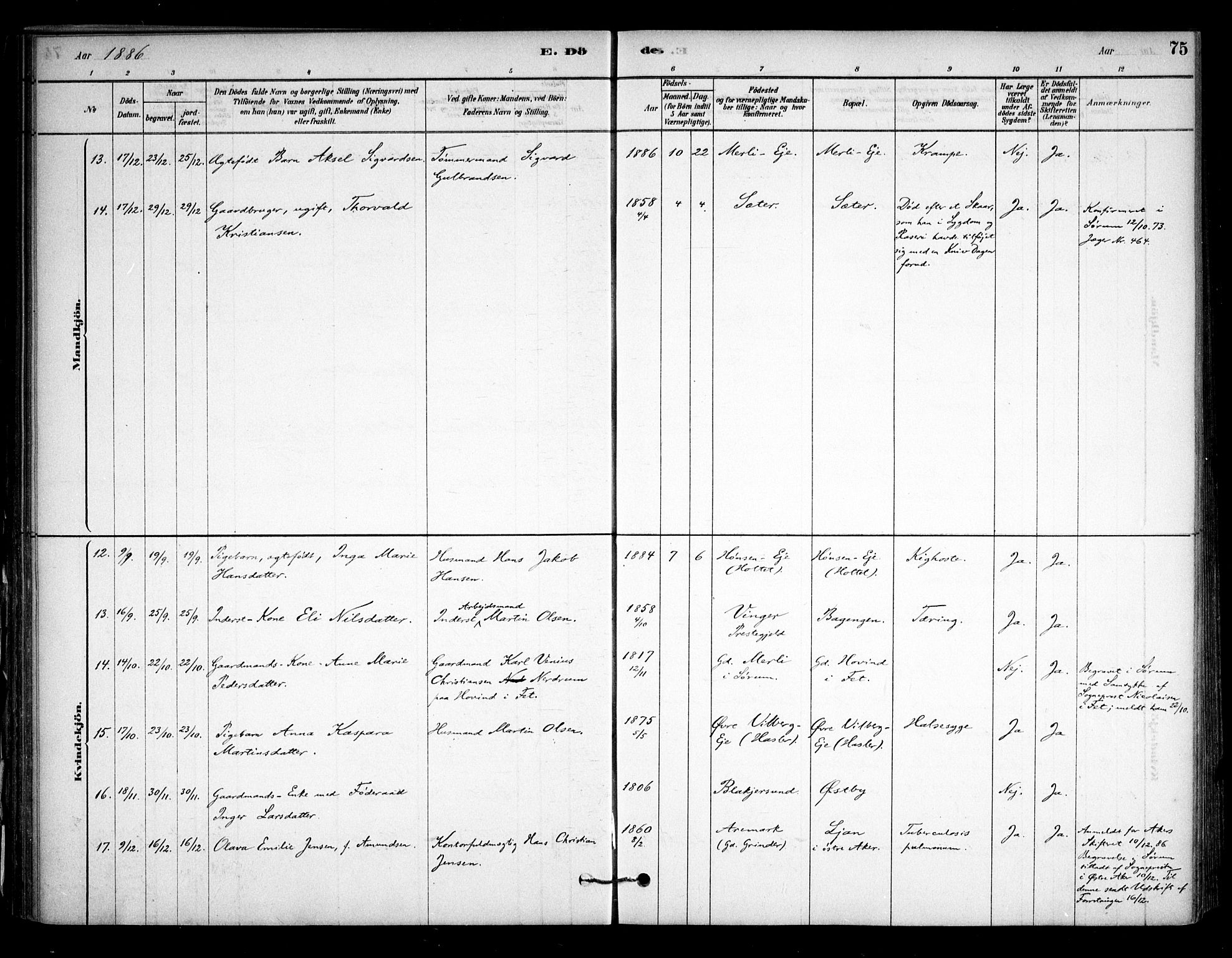 Sørum prestekontor Kirkebøker, AV/SAO-A-10303/F/Fa/L0008: Parish register (official) no. I 8, 1878-1914, p. 75