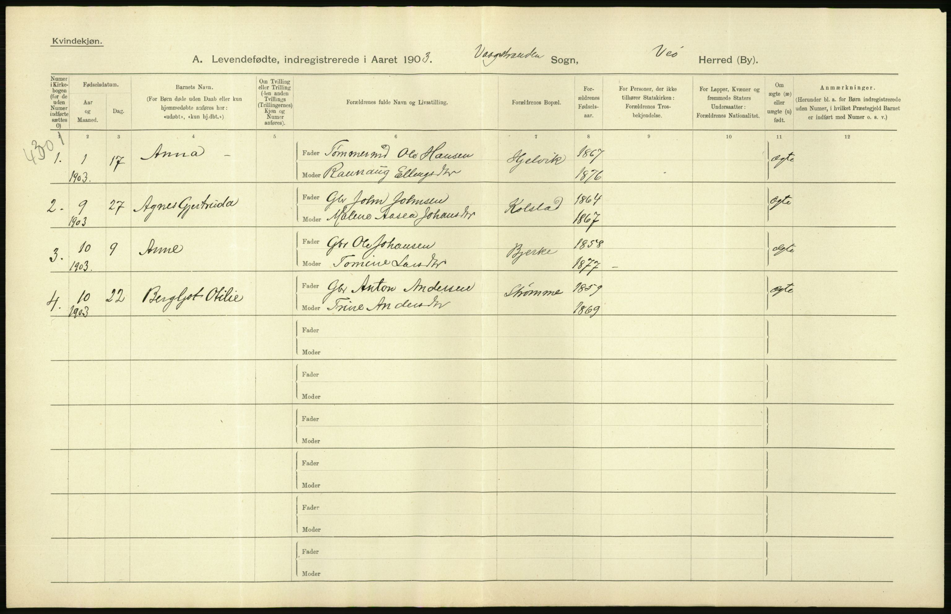 Statistisk sentralbyrå, Sosiodemografiske emner, Befolkning, AV/RA-S-2228/D/Df/Dfa/Dfaa/L0016: Romsdal amt: Fødte, gifte, døde., 1903, p. 60