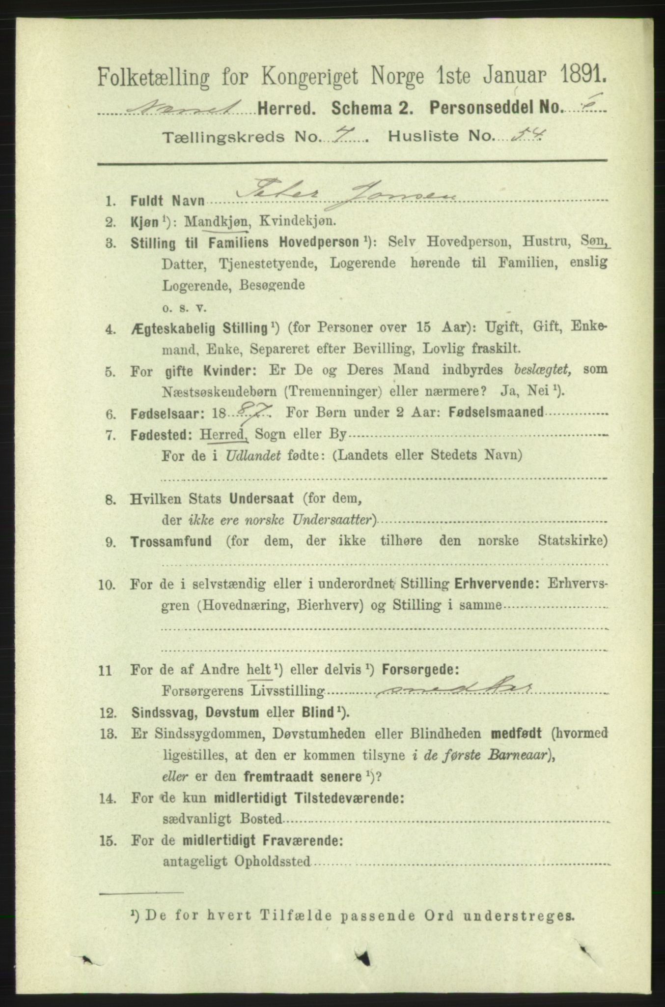 RA, 1891 census for 1543 Nesset, 1891, p. 2061