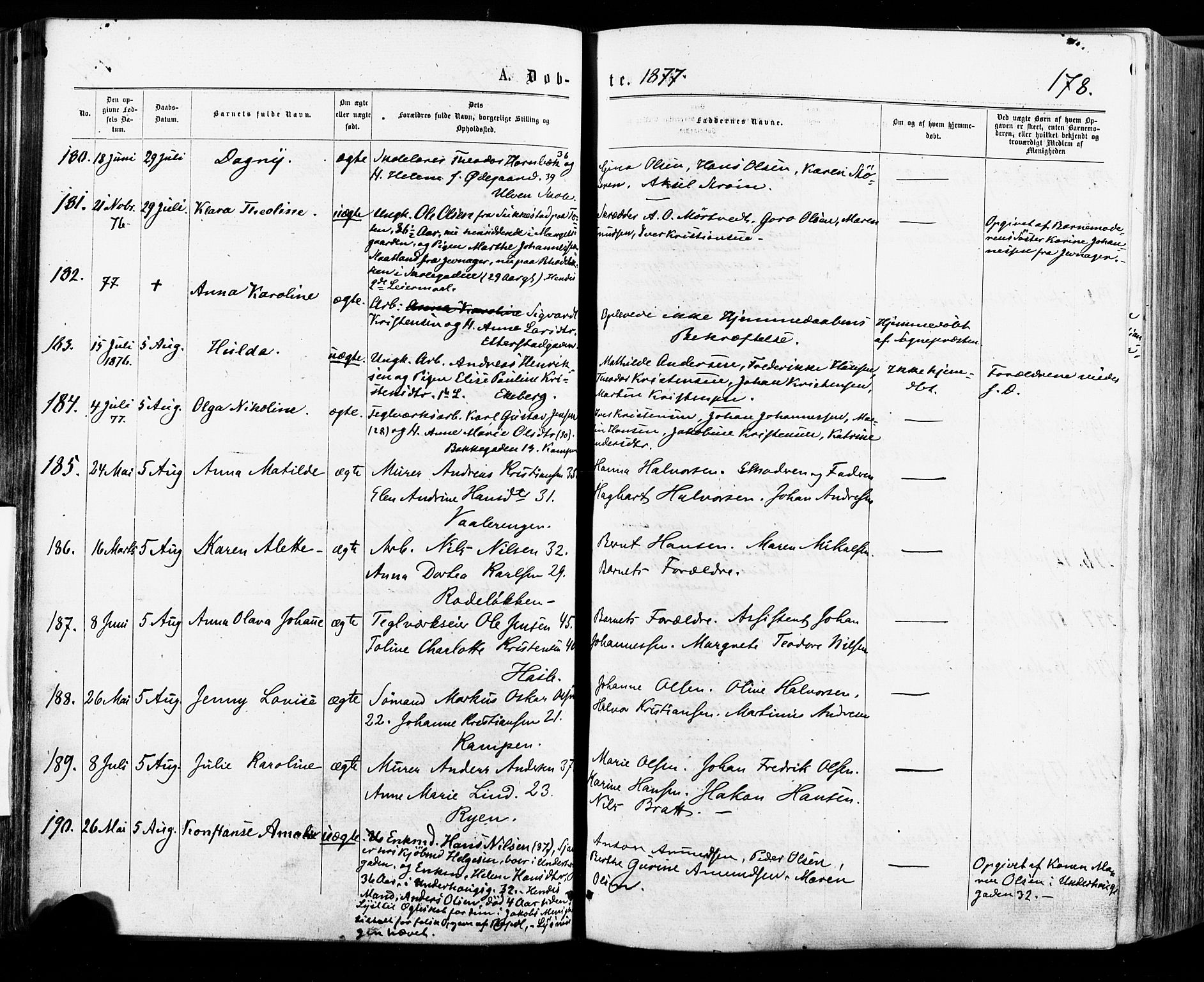 Østre Aker prestekontor Kirkebøker, SAO/A-10840/F/Fa/L0004: Parish register (official) no. I 4, 1876-1889, p. 178