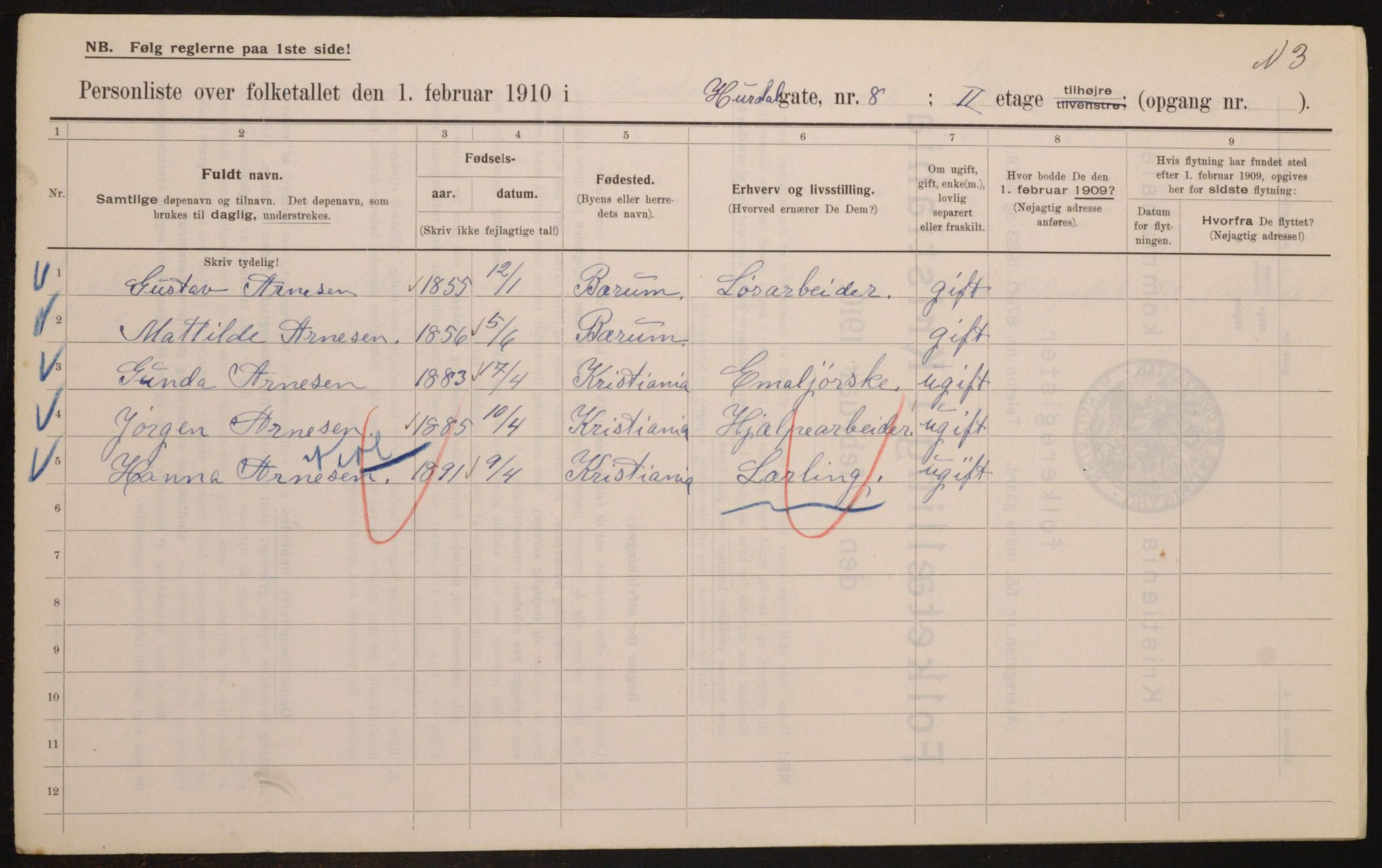 OBA, Municipal Census 1910 for Kristiania, 1910, p. 41438