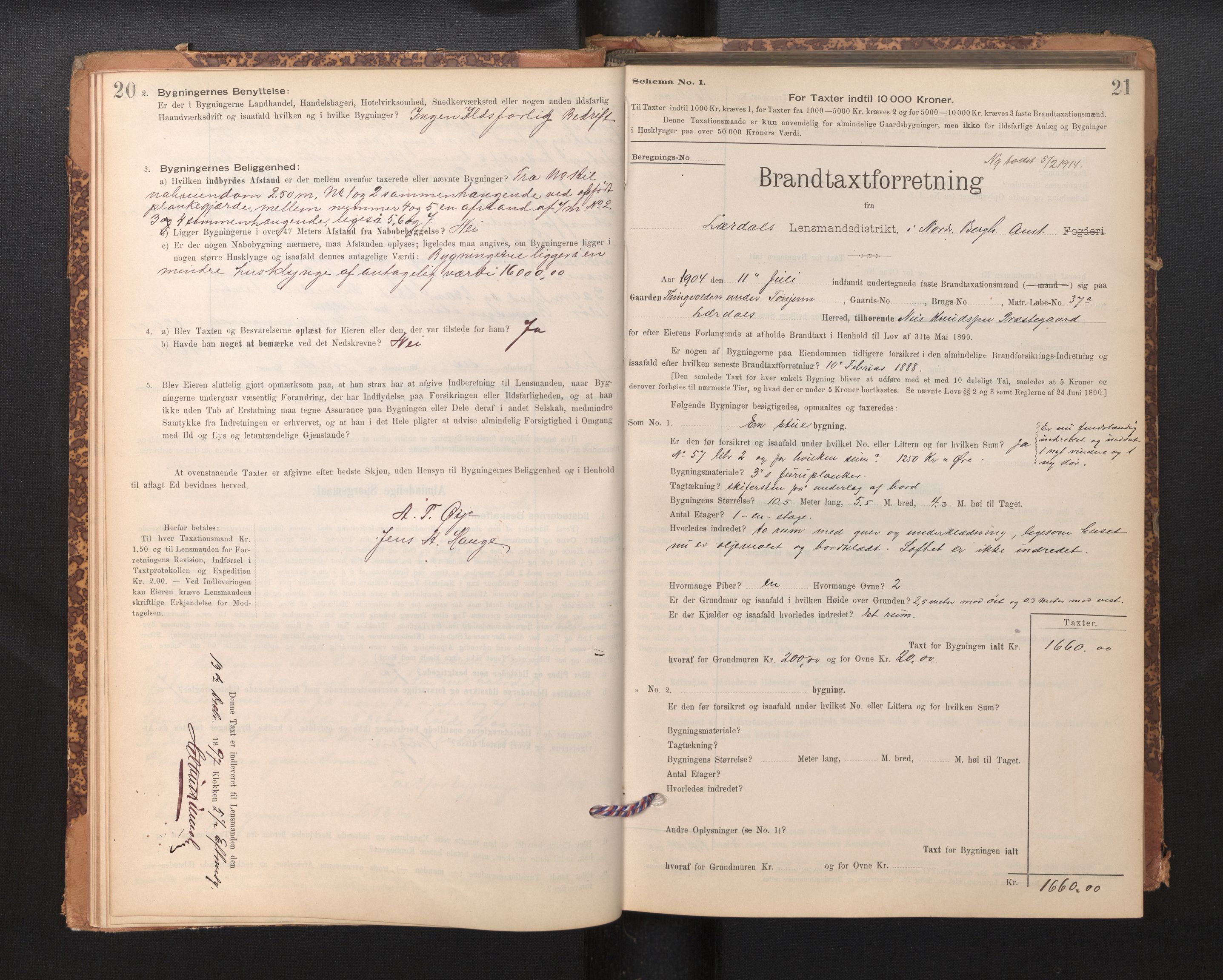 Lensmannen i Lærdal, SAB/A-29401/0012/L0006: Branntakstprotokoll, skjematakst, 1896-1947, p. 20-21