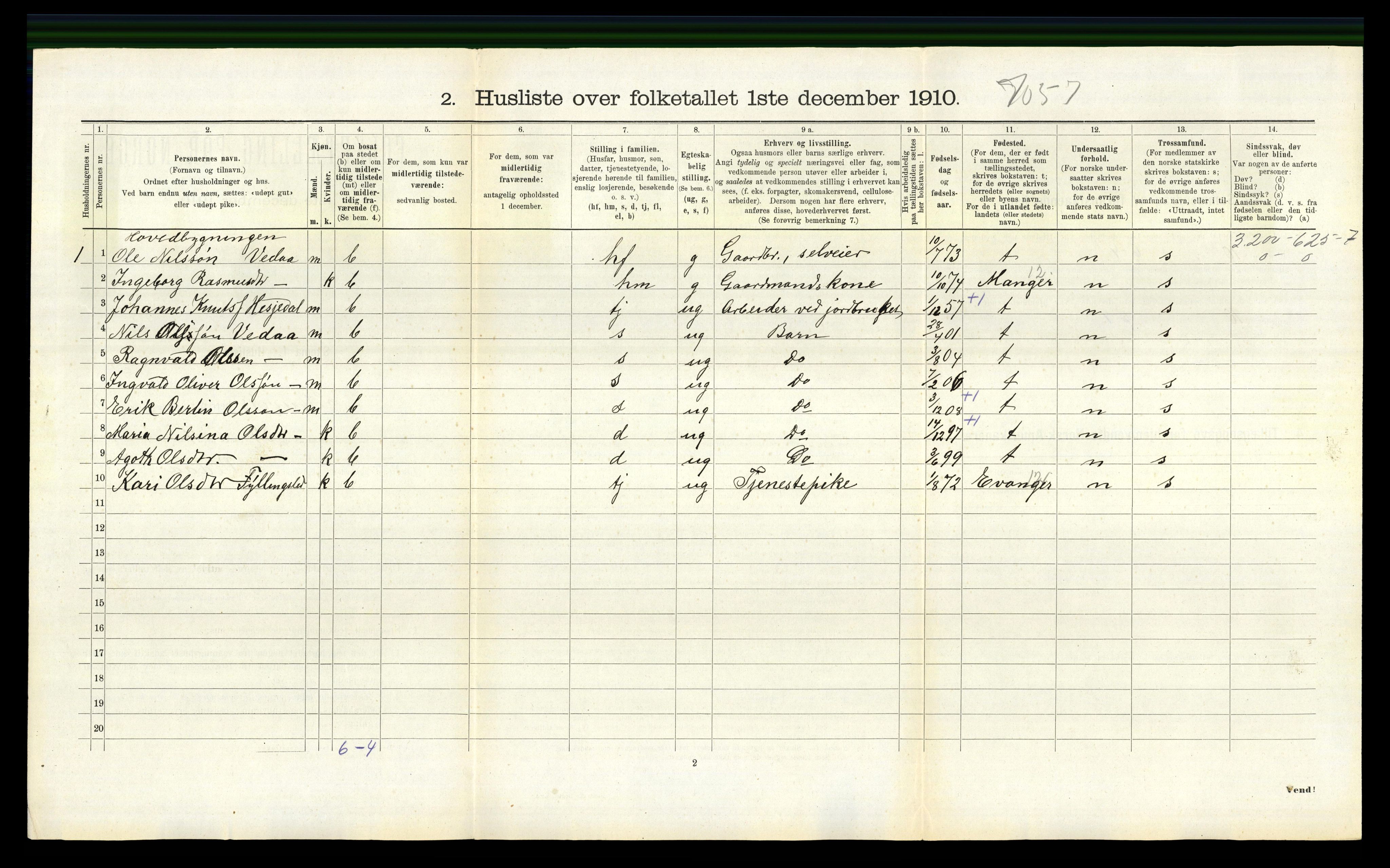 RA, 1910 census for Bruvik, 1910, p. 785