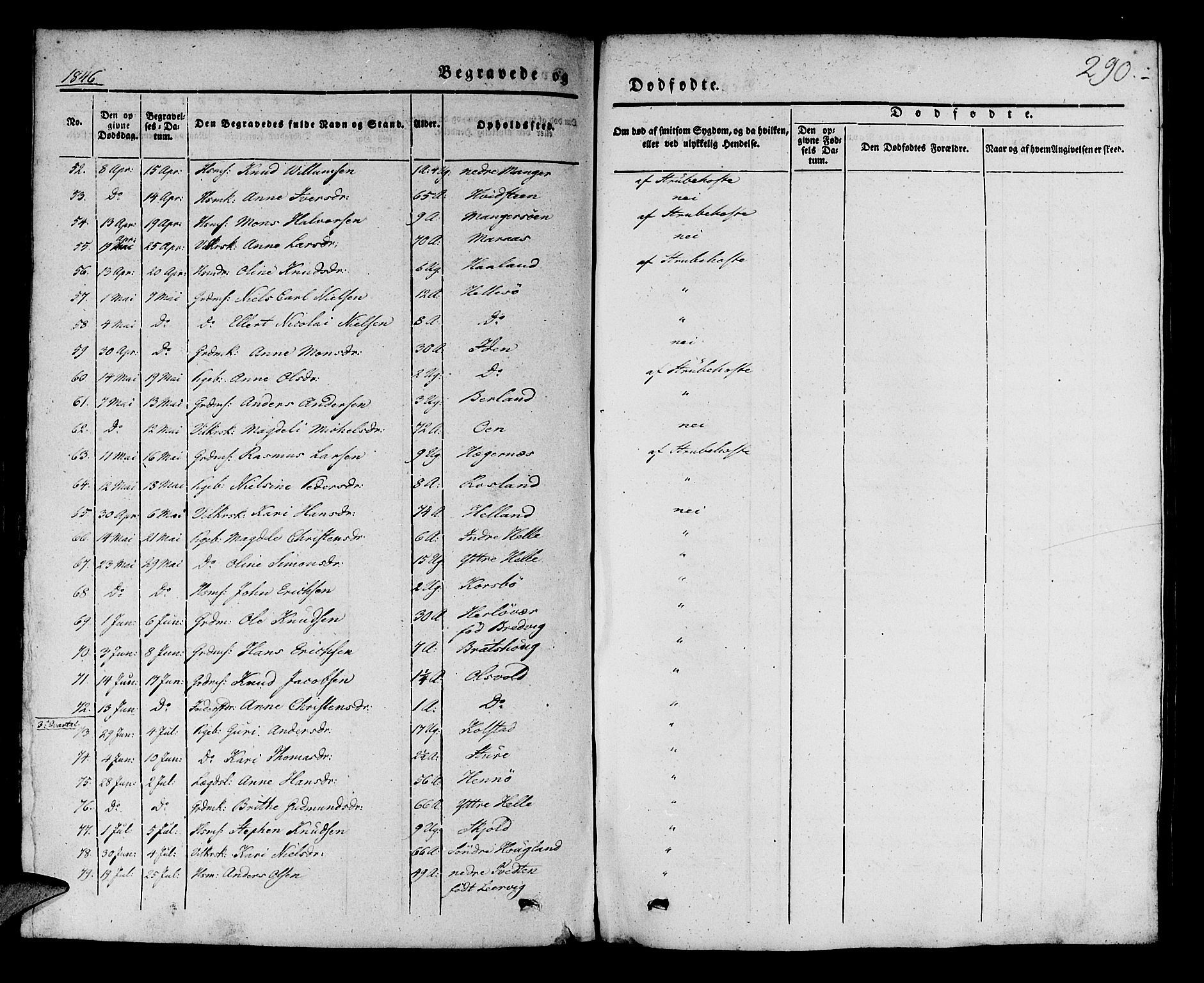 Manger sokneprestembete, AV/SAB-A-76801/H/Haa: Parish register (official) no. A 5, 1839-1848, p. 290