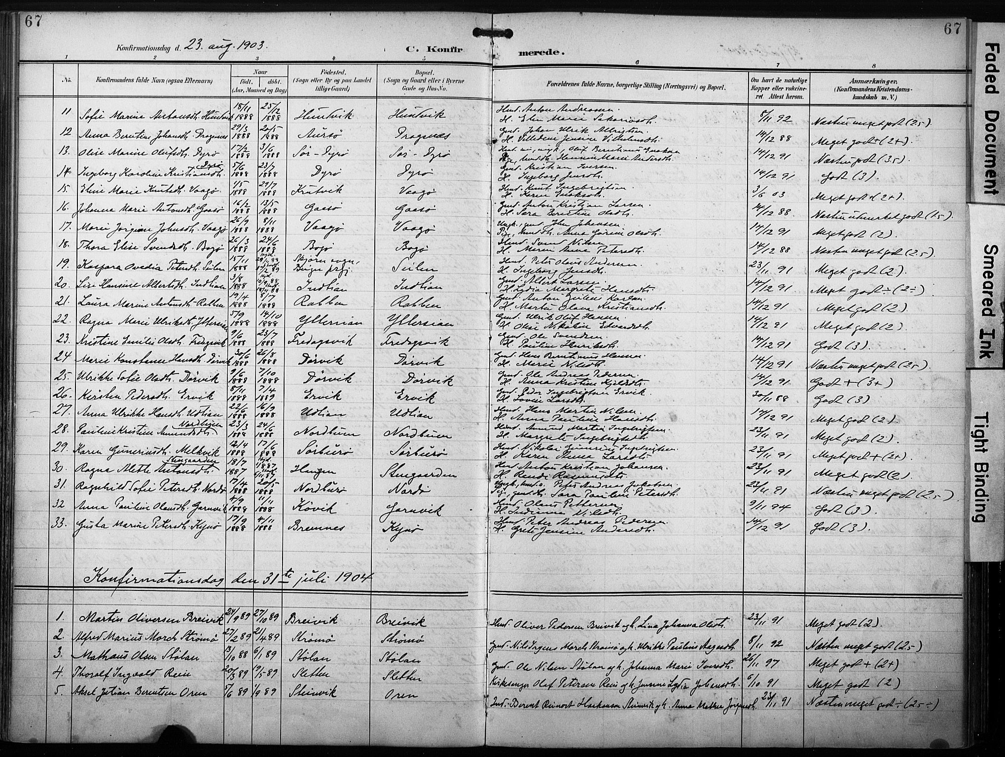 Ministerialprotokoller, klokkerbøker og fødselsregistre - Sør-Trøndelag, AV/SAT-A-1456/640/L0580: Parish register (official) no. 640A05, 1902-1910, p. 67