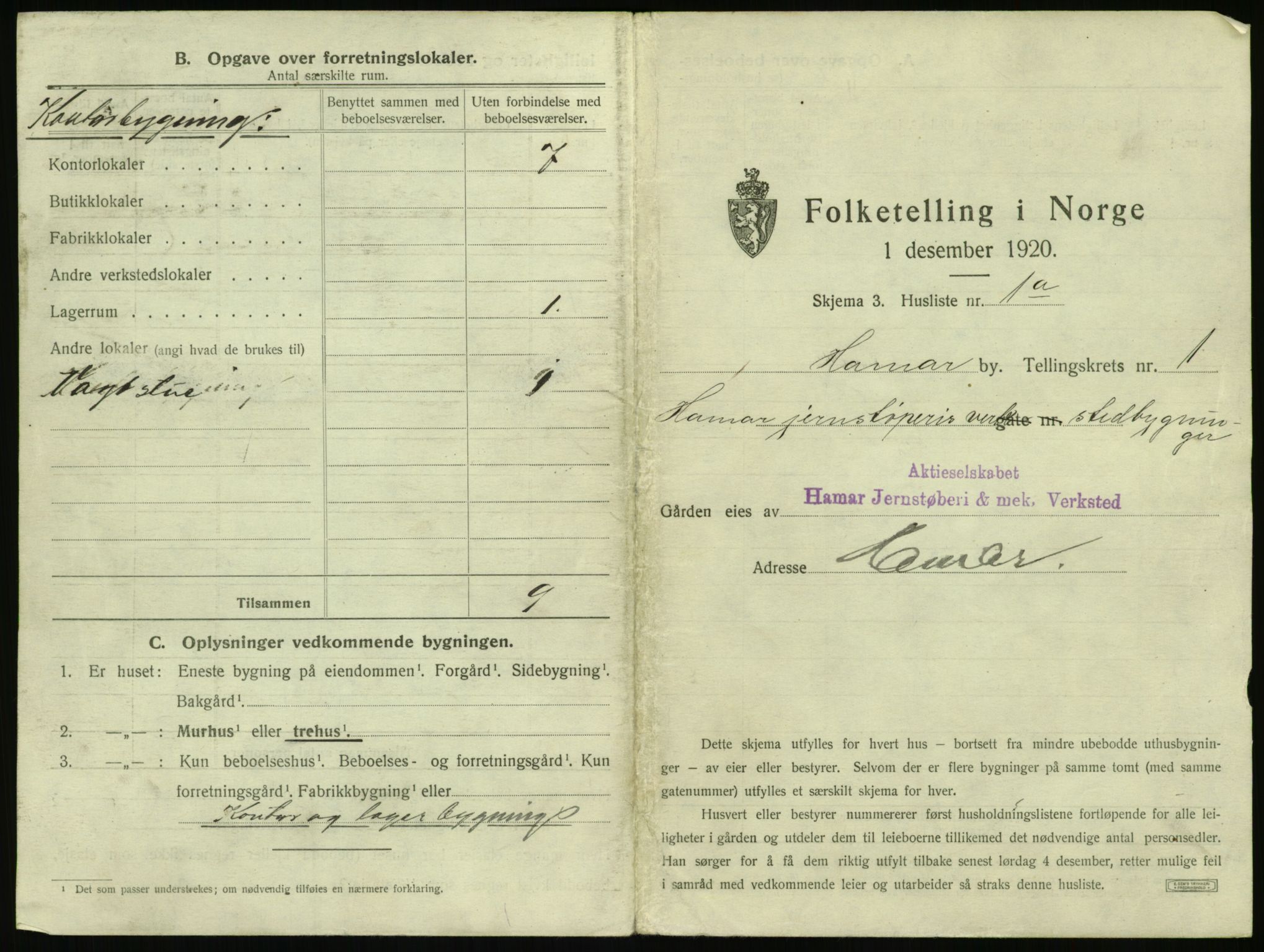 SAH, 1920 census for Hamar, 1920, p. 37