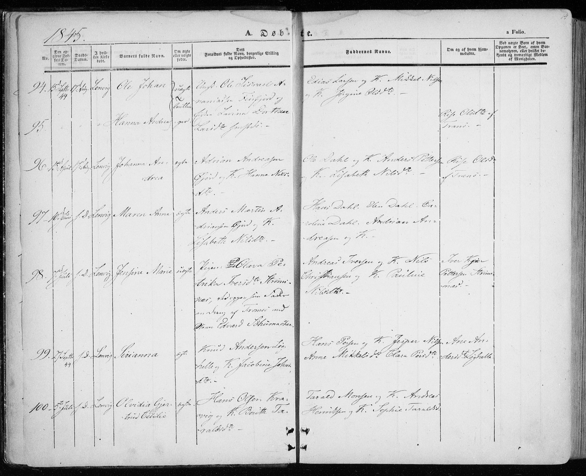 Lenvik sokneprestembete, SATØ/S-1310/H/Ha/Haa/L0006kirke: Parish register (official) no. 6, 1845-1854, p. 14