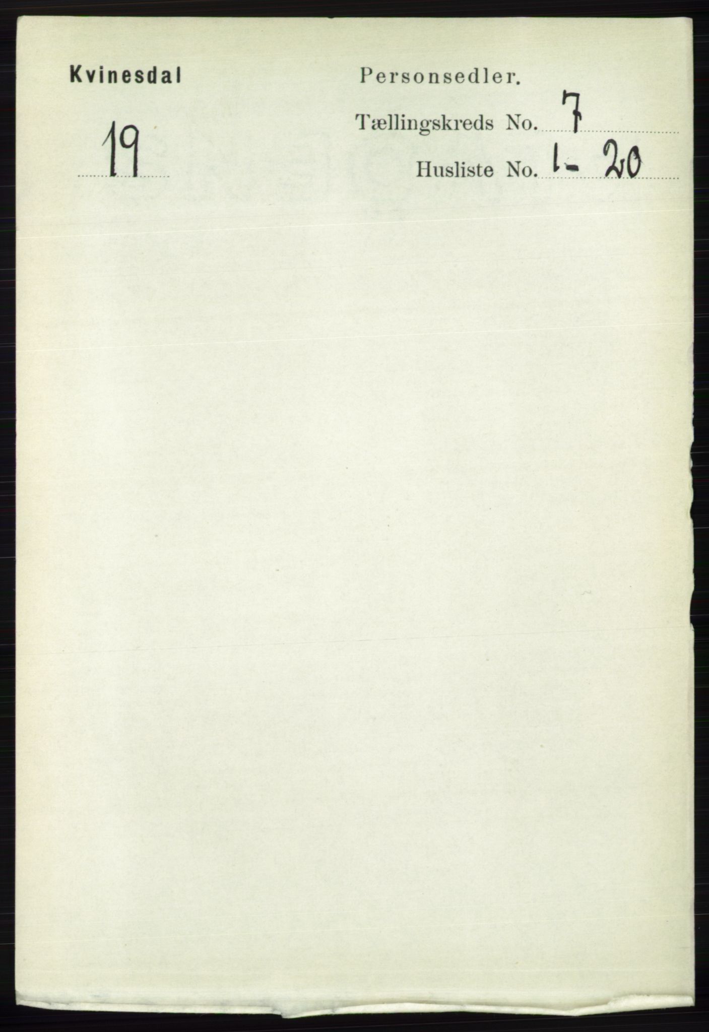 RA, 1891 census for 1037 Kvinesdal, 1891, p. 2420