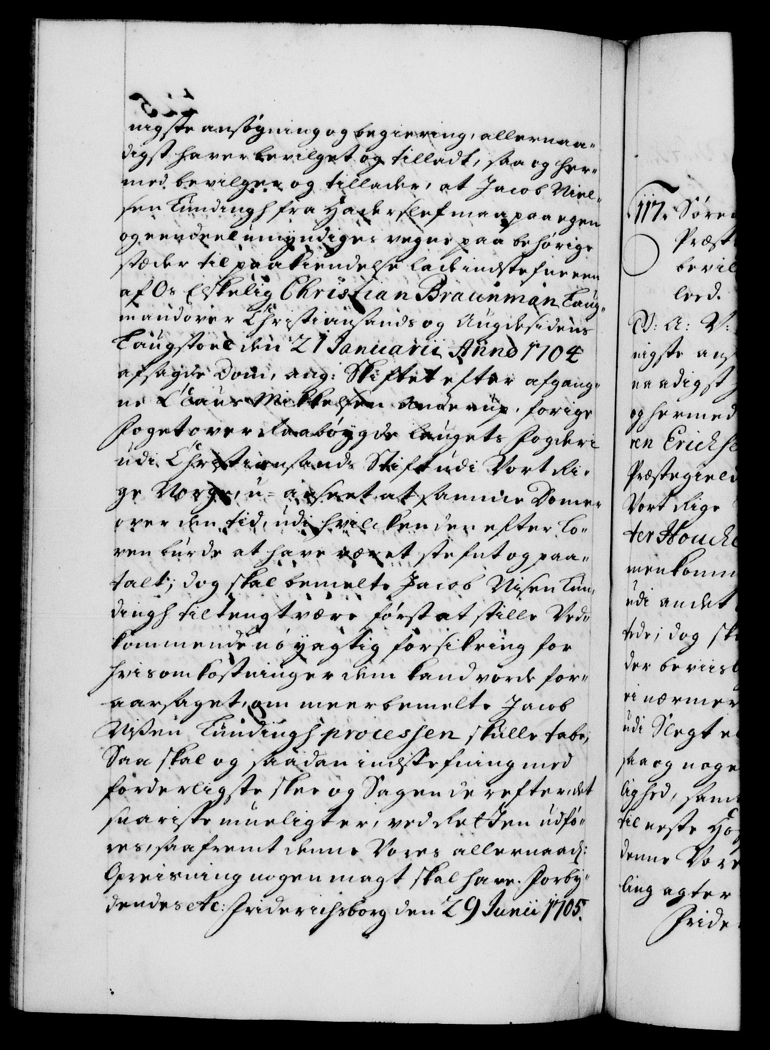 Danske Kanselli 1572-1799, RA/EA-3023/F/Fc/Fca/Fcaa/L0019: Norske registre, 1704-1707, p. 225b