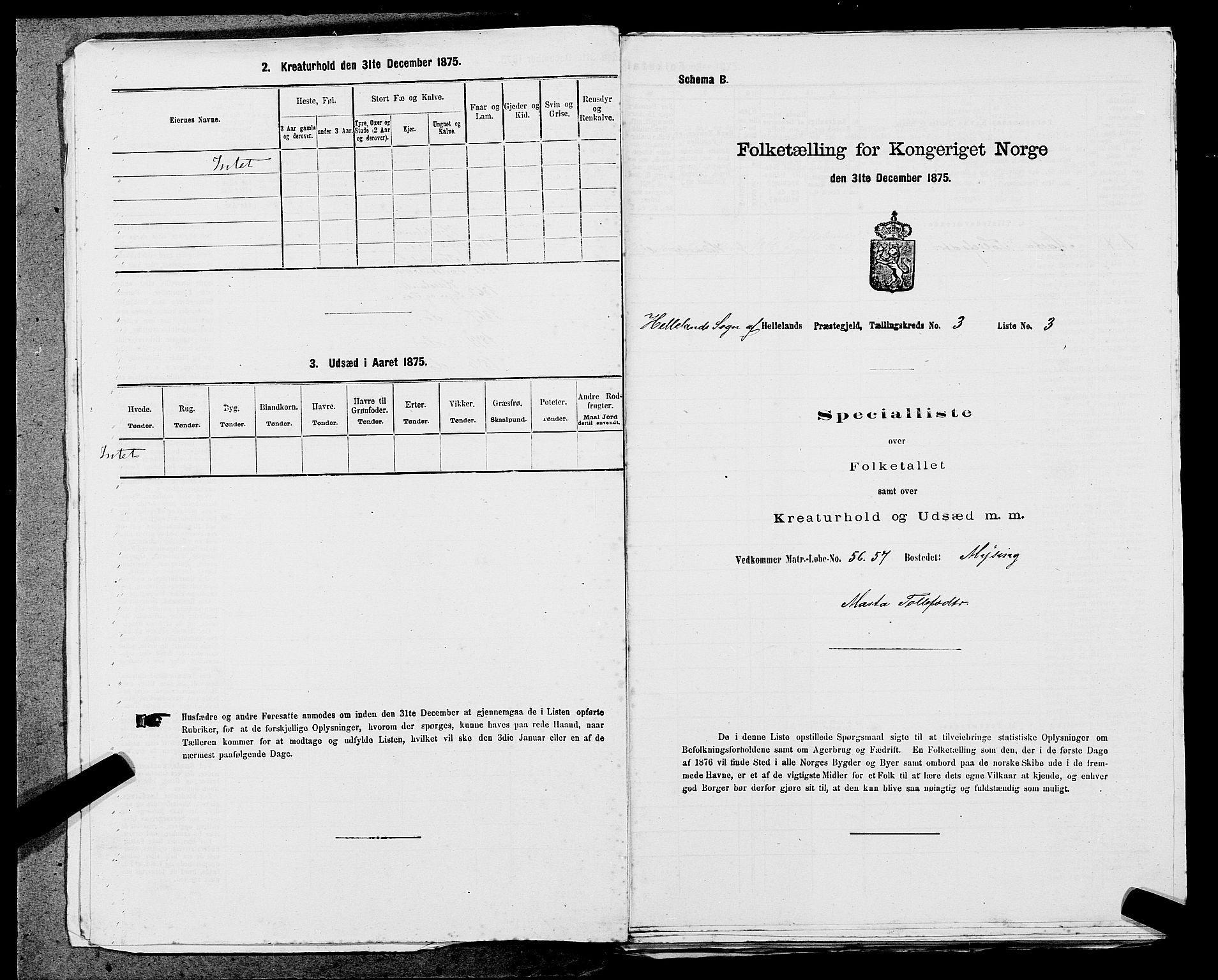 SAST, 1875 census for 1115P Helleland, 1875, p. 230