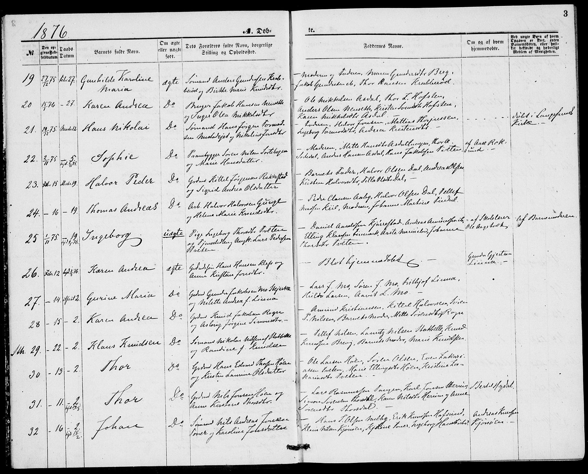 Bamble kirkebøker, SAKO/A-253/G/Ga/L0007: Parish register (copy) no. I 7, 1876-1877, p. 3