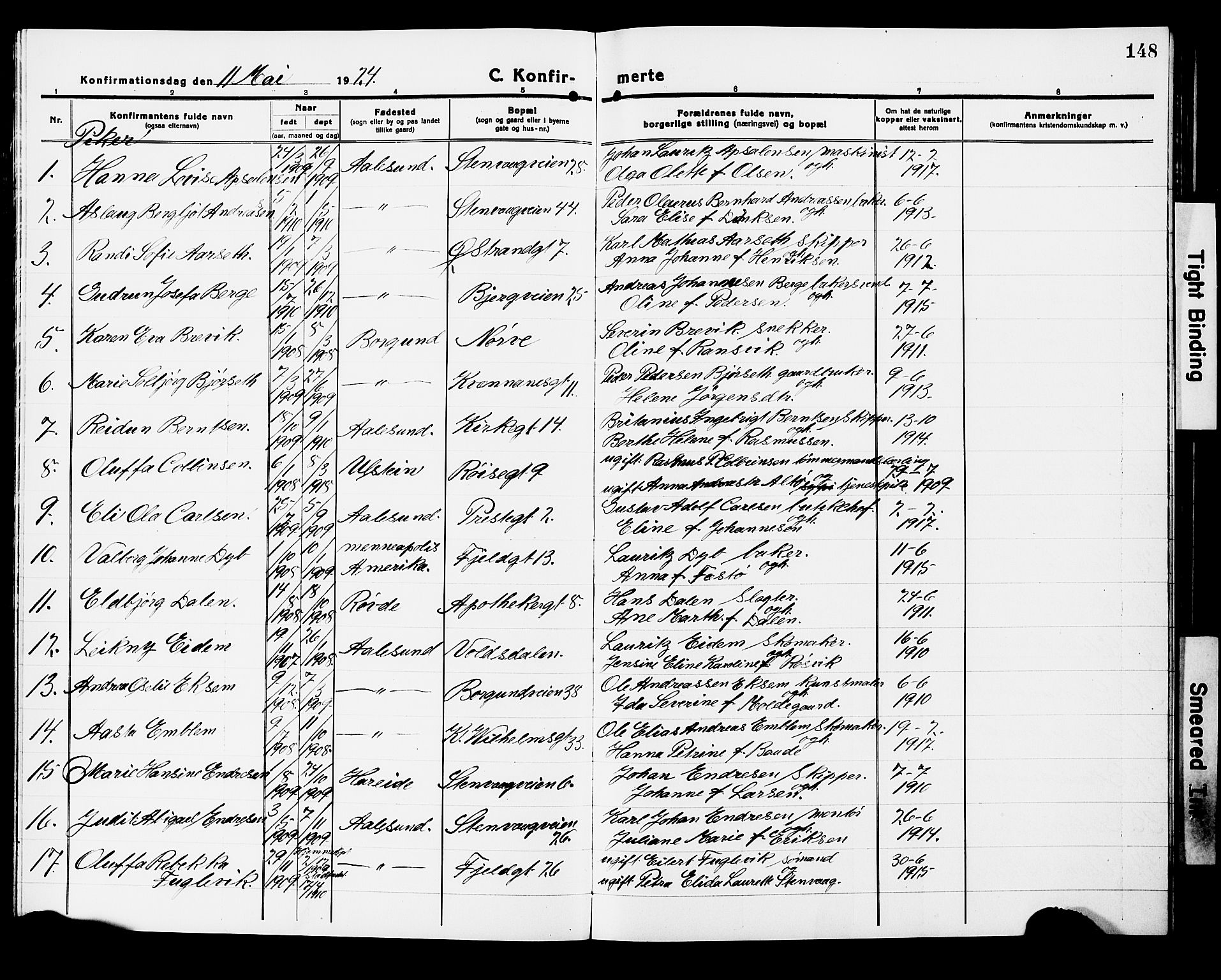 Ministerialprotokoller, klokkerbøker og fødselsregistre - Møre og Romsdal, AV/SAT-A-1454/529/L0472: Parish register (copy) no. 529C09, 1917-1929, p. 148