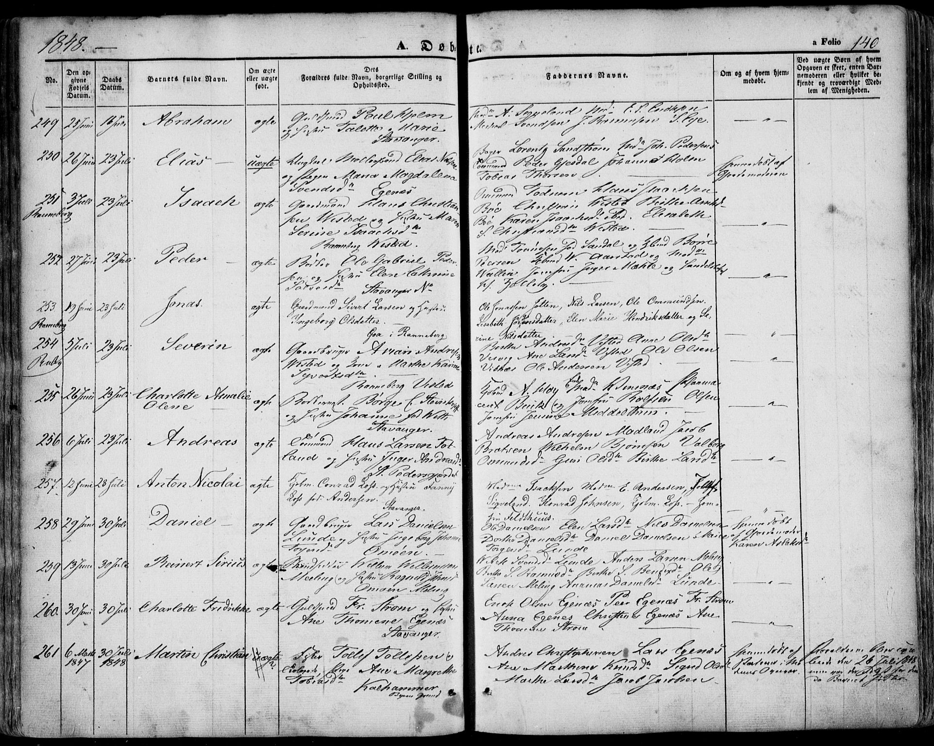 Domkirken sokneprestkontor, AV/SAST-A-101812/001/30/30BA/L0016: Parish register (official) no. A 15, 1844-1854, p. 140