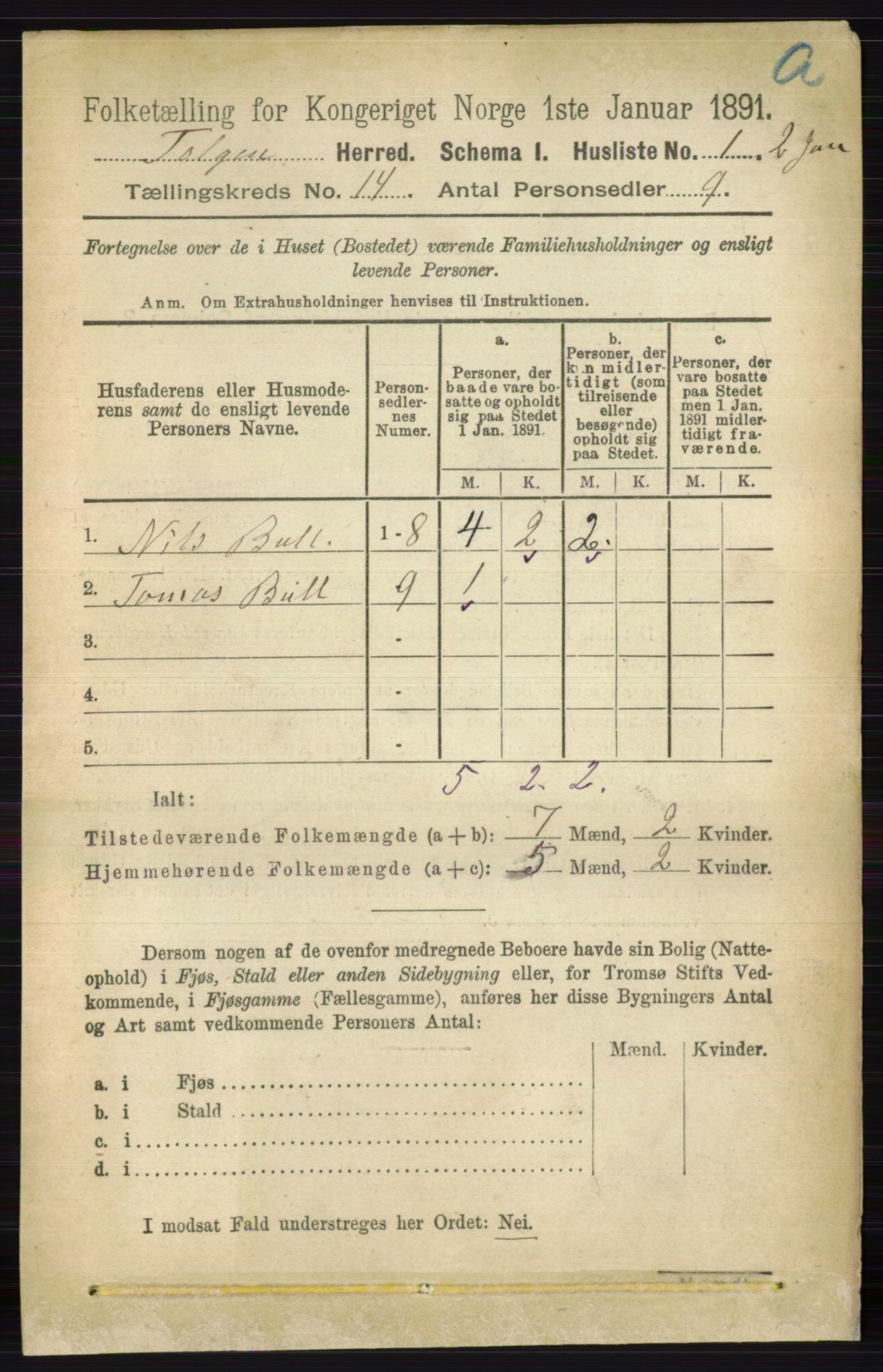 RA, 1891 census for 0436 Tolga, 1891, p. 4081