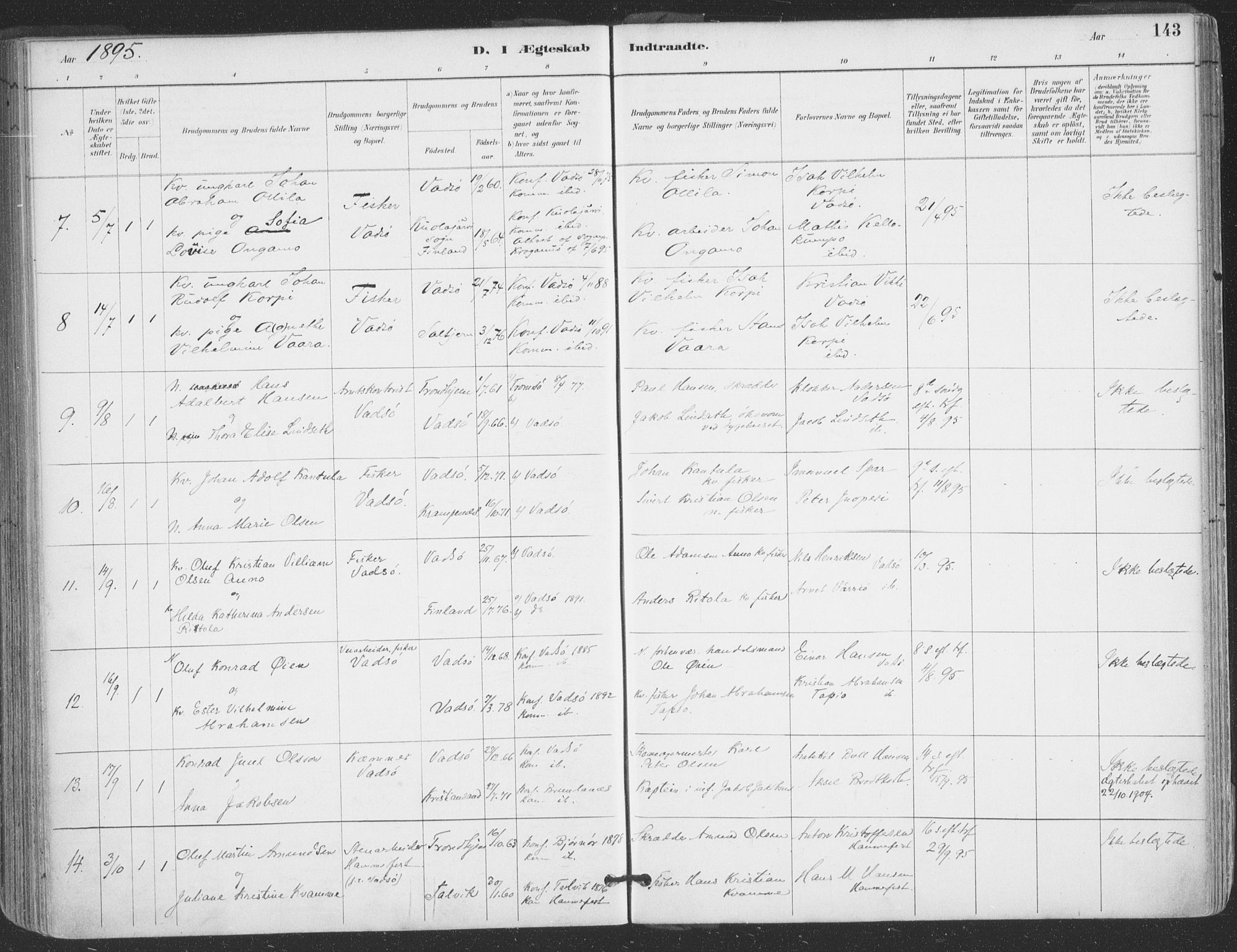 Vadsø sokneprestkontor, SATØ/S-1325/H/Ha/L0006kirke: Parish register (official) no. 6, 1885-1895, p. 143