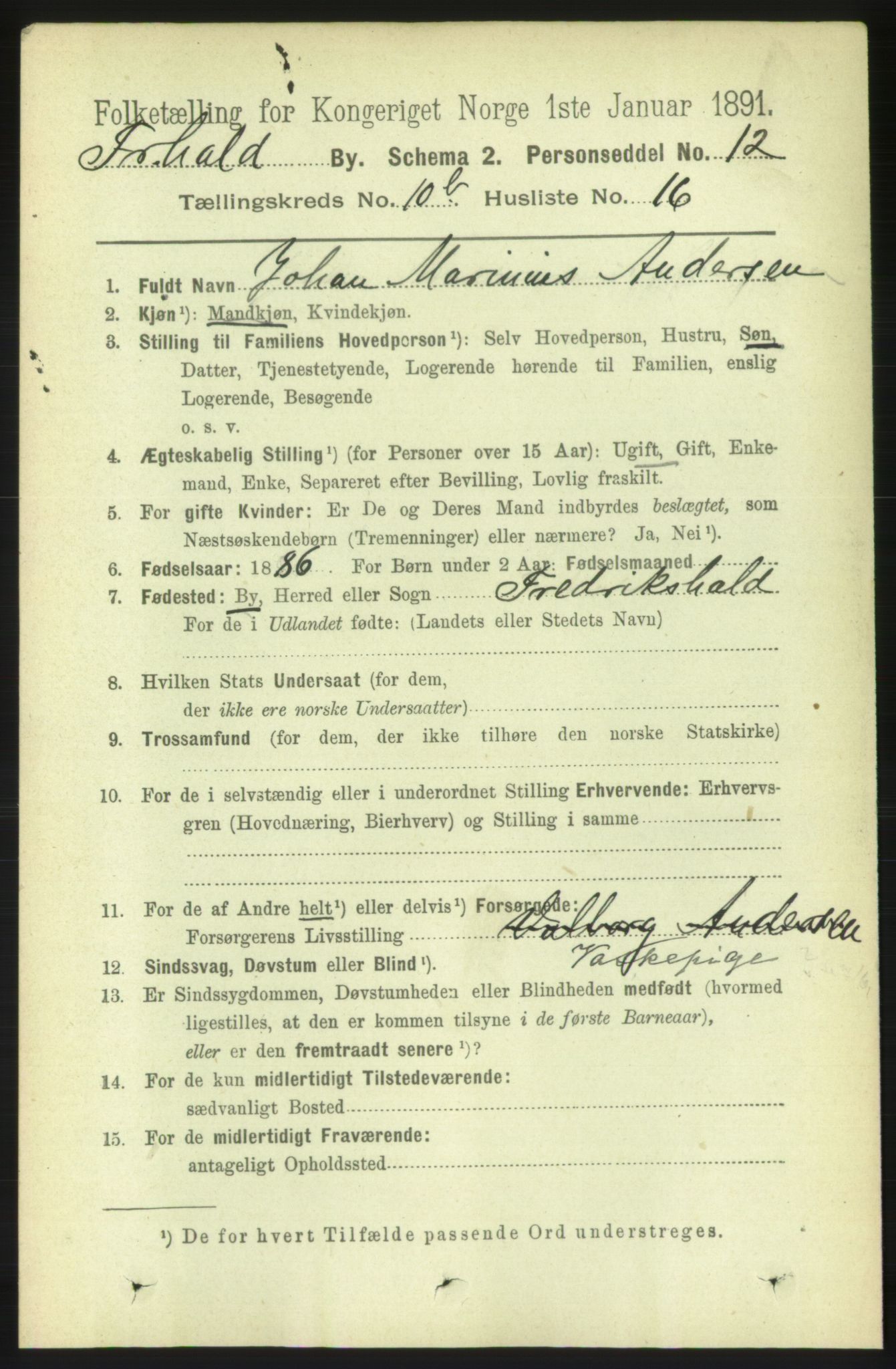 RA, 1891 census for 0101 Fredrikshald, 1891, p. 7540