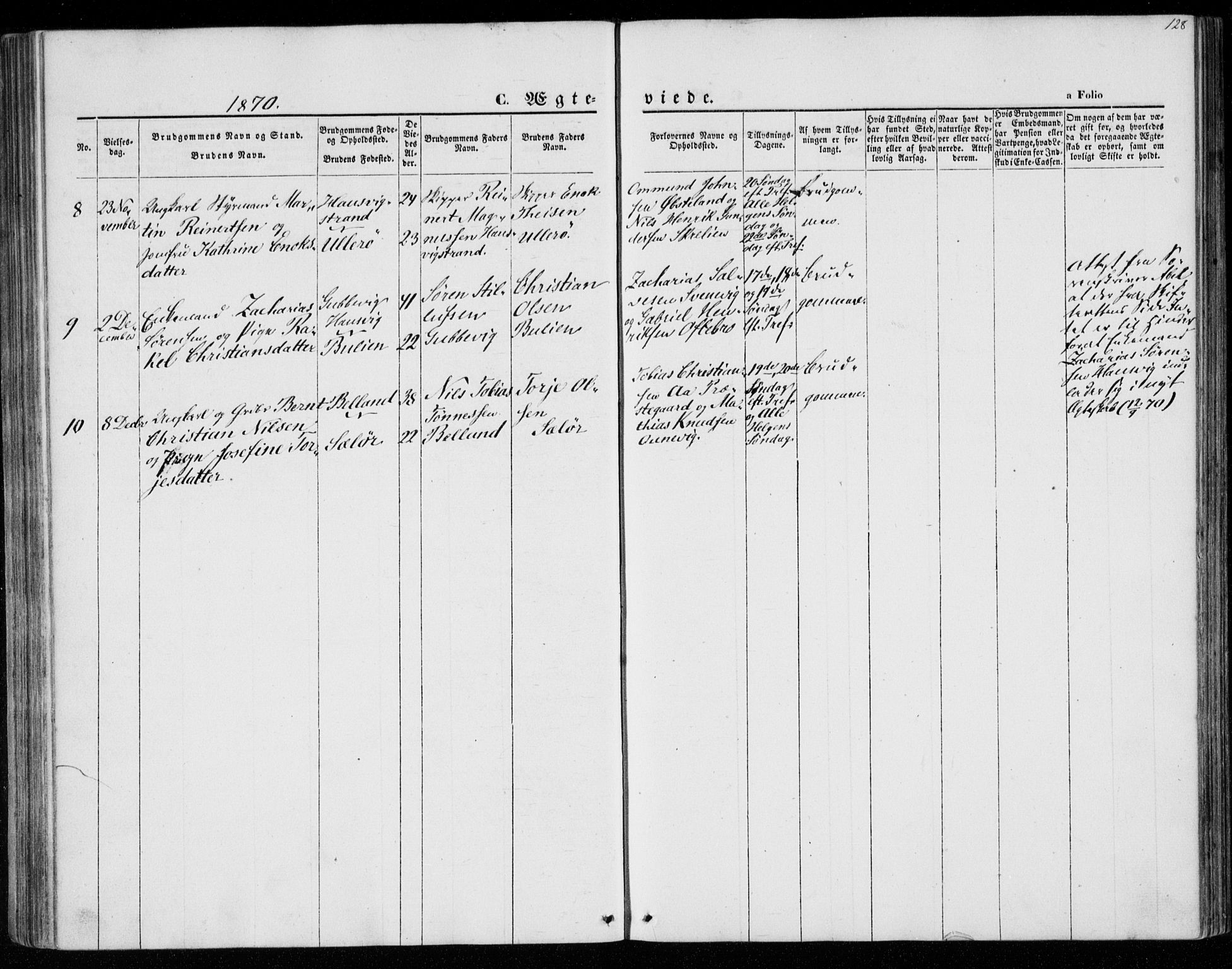 Lyngdal sokneprestkontor, AV/SAK-1111-0029/F/Fa/Faa/L0002: Parish register (official) no. A 2, 1858-1870, p. 128