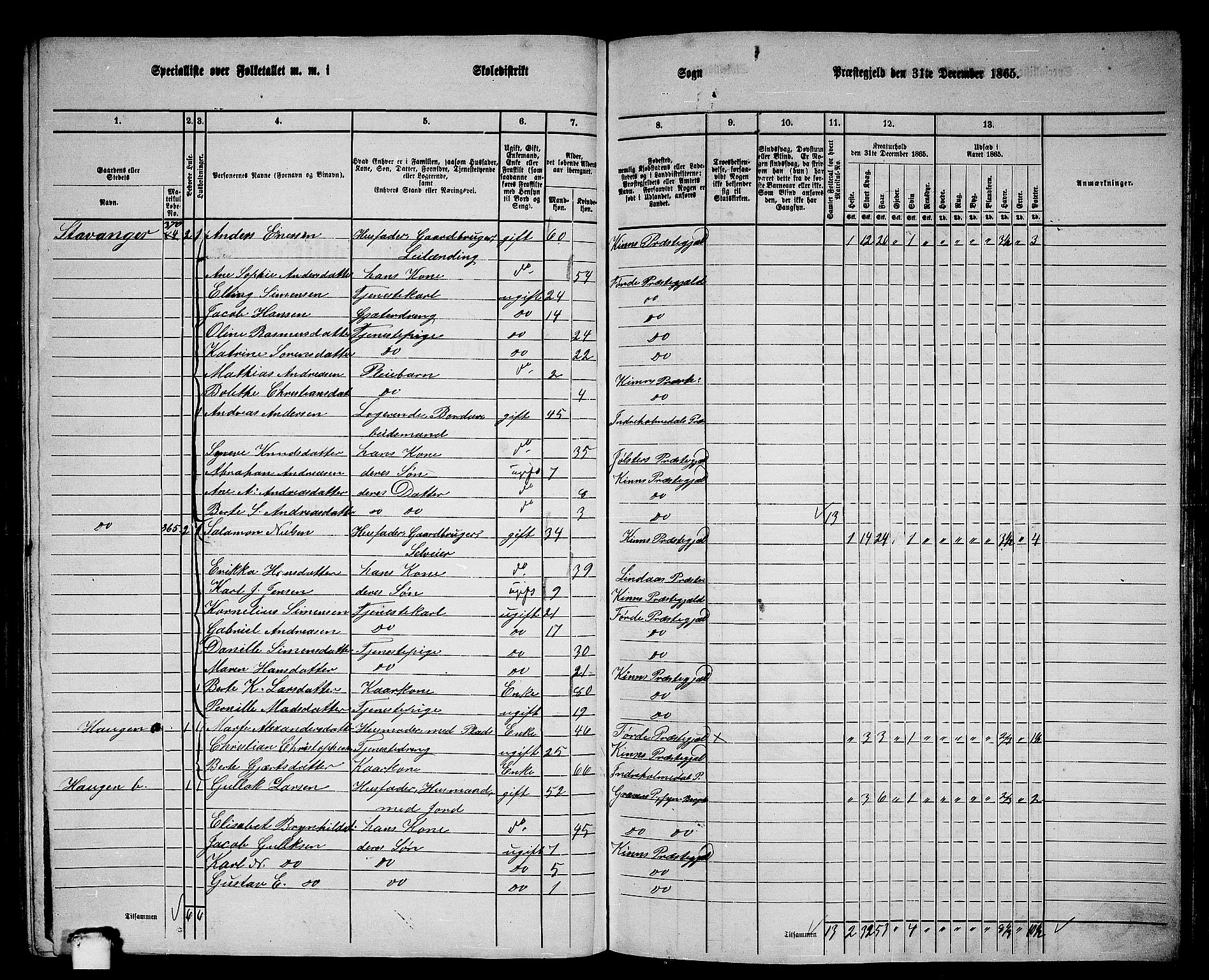 RA, 1865 census for Kinn, 1865, p. 142