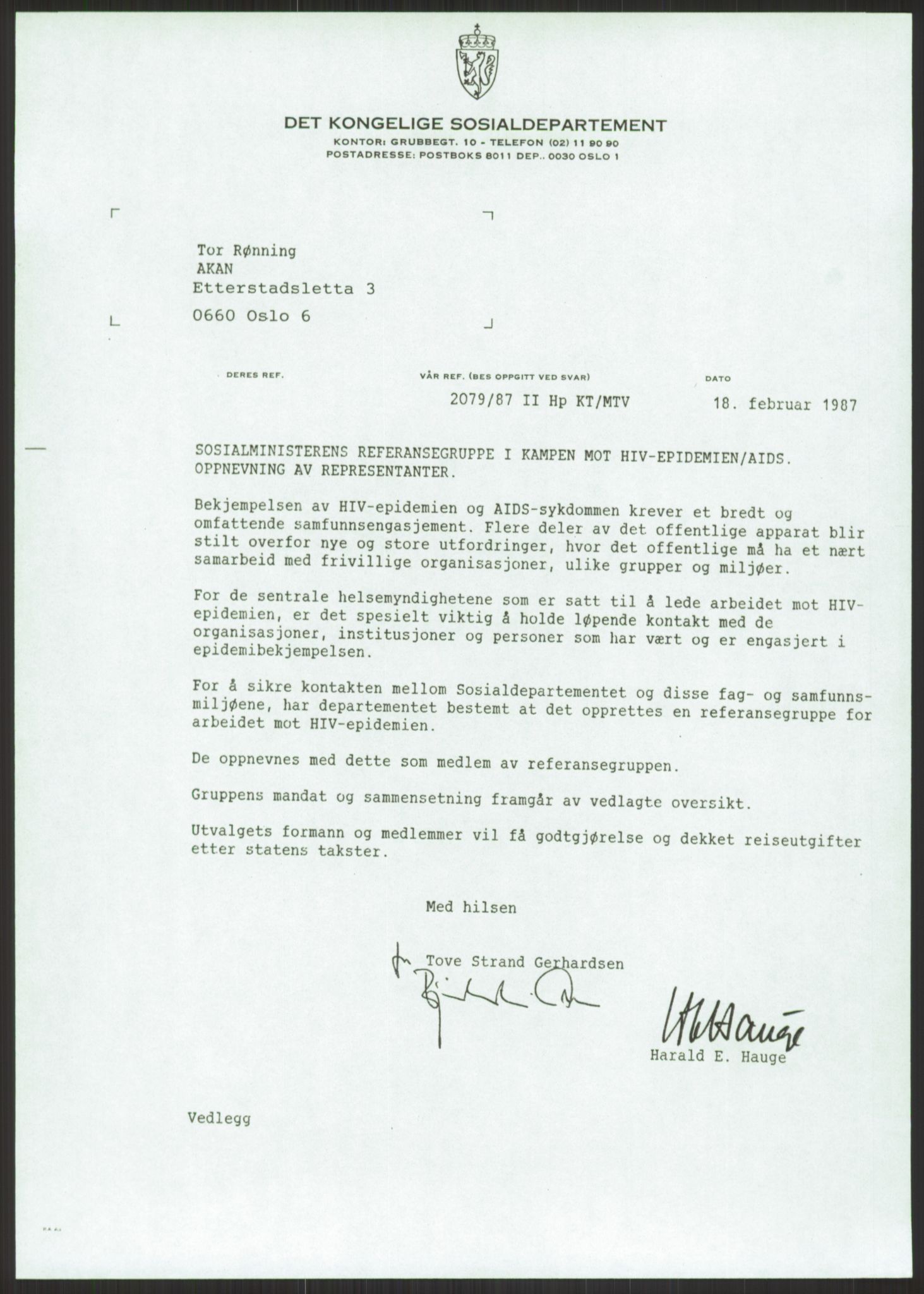 Sosialdepartementet, Administrasjons-, trygde-, plan- og helseavdelingen, AV/RA-S-6179/D/L2240/0003: -- / 619 Diverse. HIV/AIDS, 1986-1987, p. 119